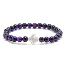6mm Purple Tiger Eye Stretch Bracelet with Mother of Pearl Clover