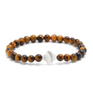 6mm Tiger Eye Stretch Bracelet with Mother of Pearl Clover