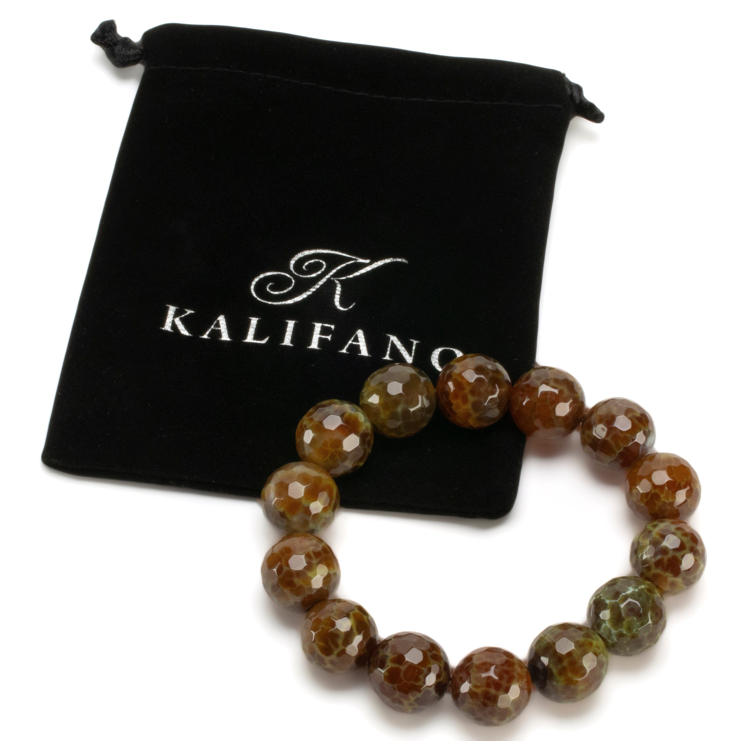 Kalifano Gemstone Bracelets Agate Faceted Natural Gemstone Bead Elastic Bracelet PLAT-BGP-029