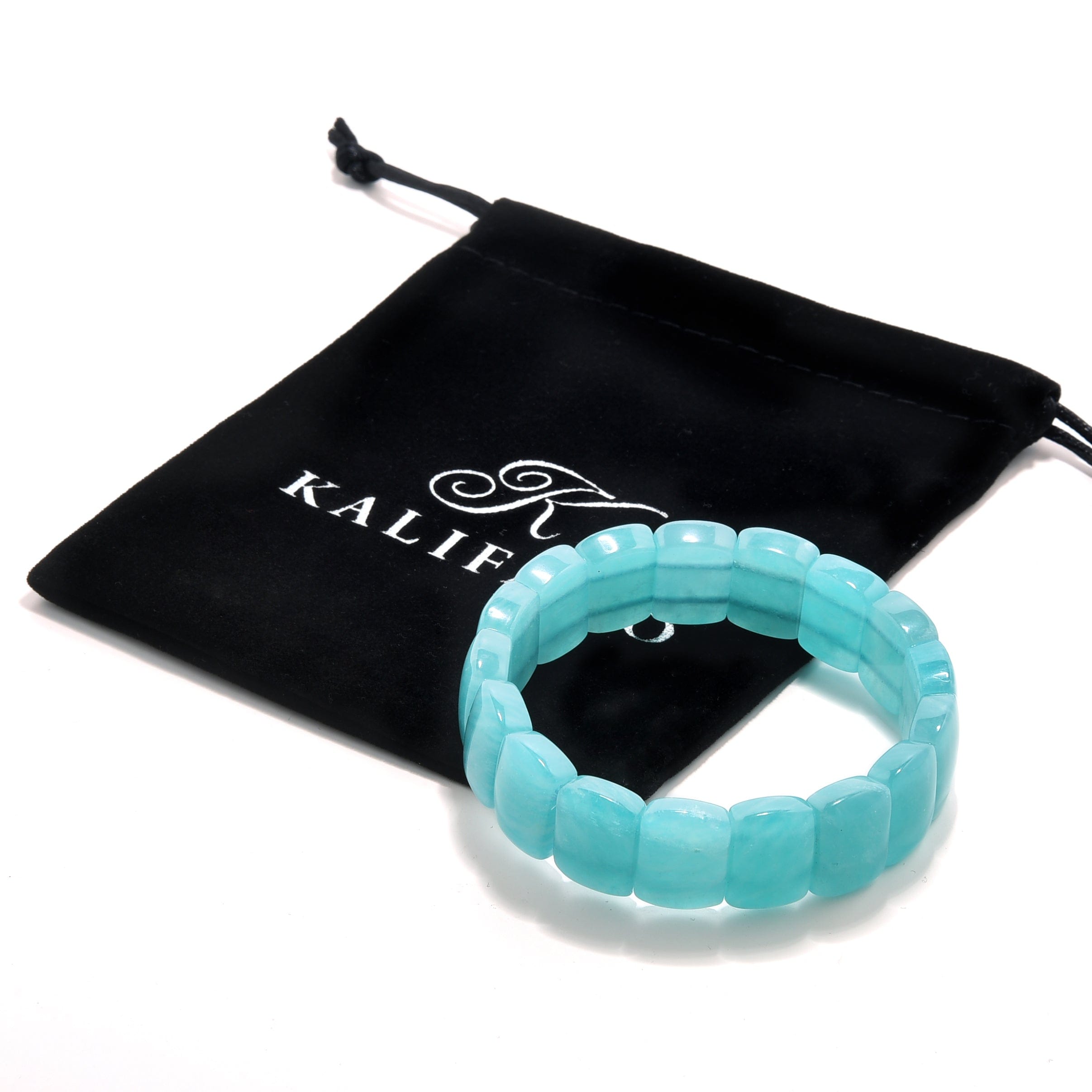 Kalifano Gemstone Bracelets Amazonite Gemstone 16mm Beads Elastic Bracelet OLIVE-BGP-014