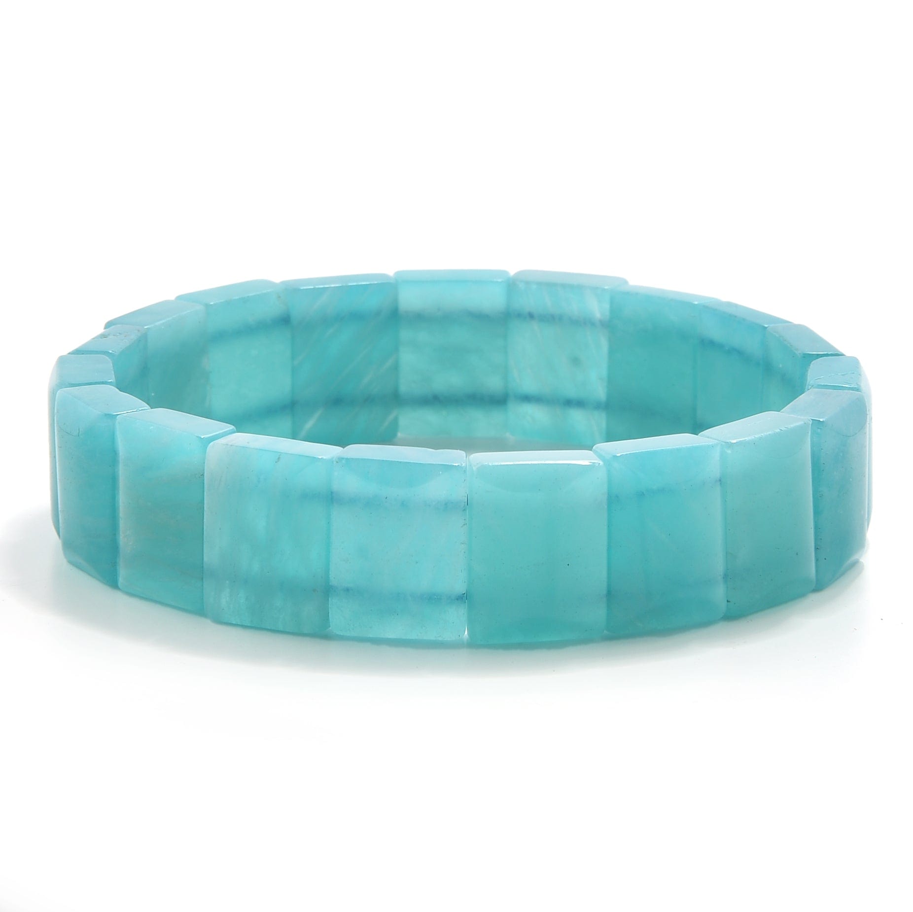 Kalifano Gemstone Bracelets Amazonite Square Gemstone 15mm Beads Elastic Bracelet OLIVE-BGP-015