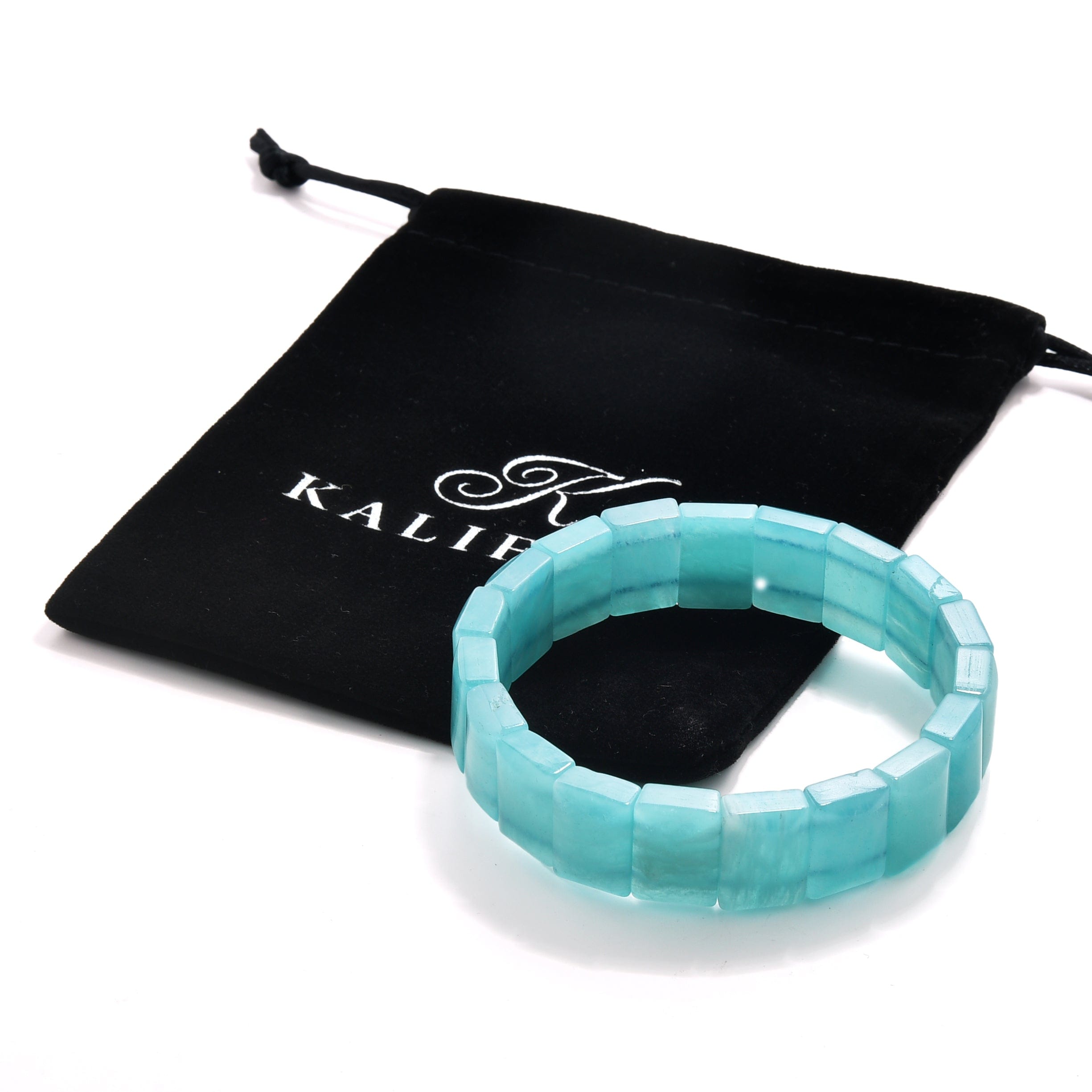 Kalifano Gemstone Bracelets Amazonite Square Gemstone 15mm Beads Elastic Bracelet OLIVE-BGP-015