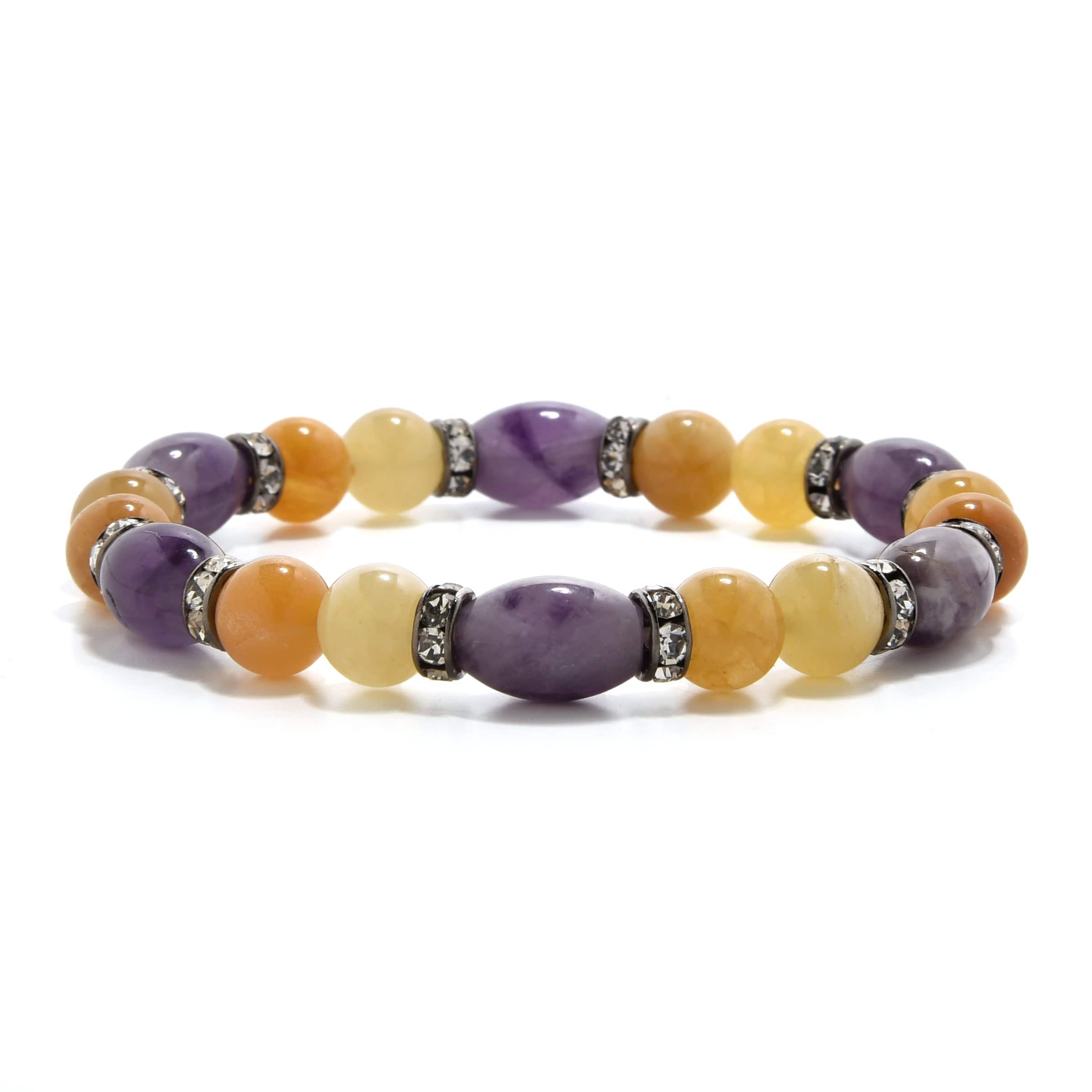 Kalifano Gemstone Bracelets Amethyst and Yellow Jade with Crystal Accent 8mm Beads Gemstone Elastic Bracelet BLUE-BGP-062