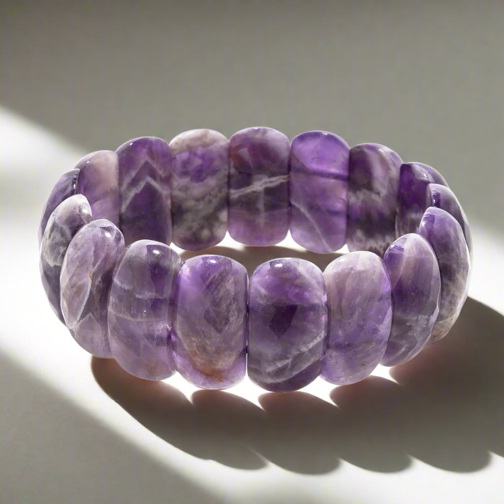 Kalifano Gemstone Bracelets Amethyst Faceted Gemstone Bead Elastic Bracelet