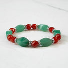 Aventurine Twisted Bead and Round Faceted Carnelian with Crystal Accent Beads Gemstone Elastic Bracelet