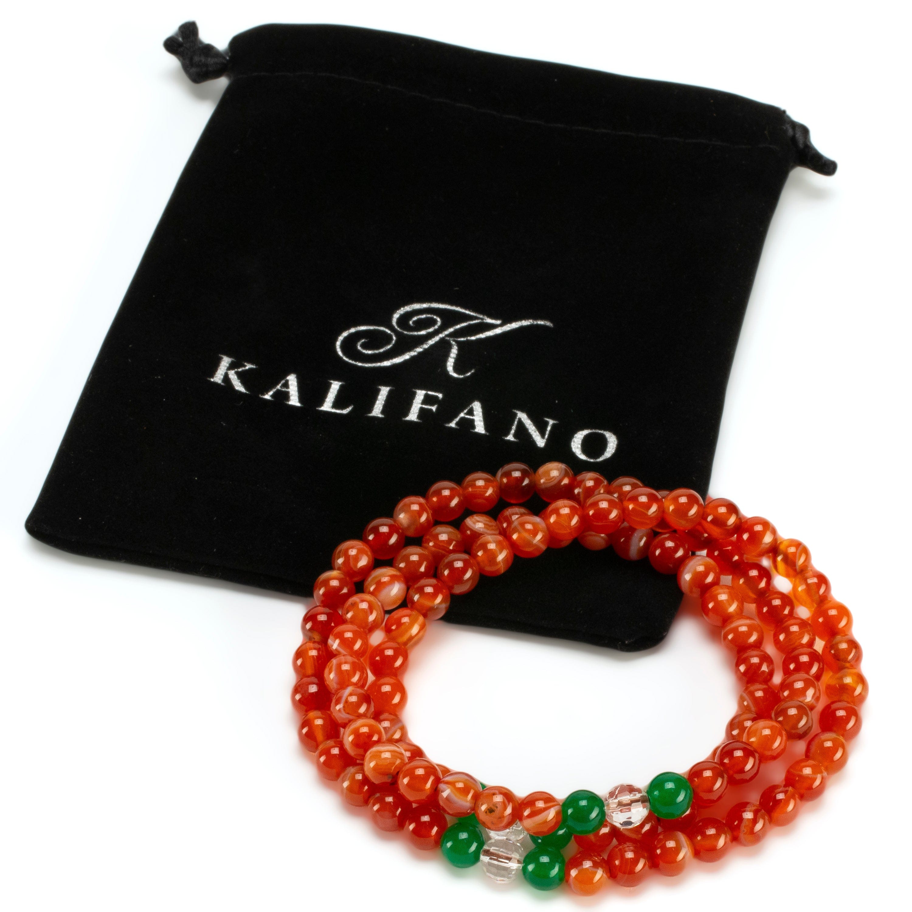 Kalifano Gemstone Bracelets Carnelian 6mm Beads with Aventurine & Quartz Accent Beads Triple Wrap Gemstone Elastic Bracelet WHITE-BGI3-074