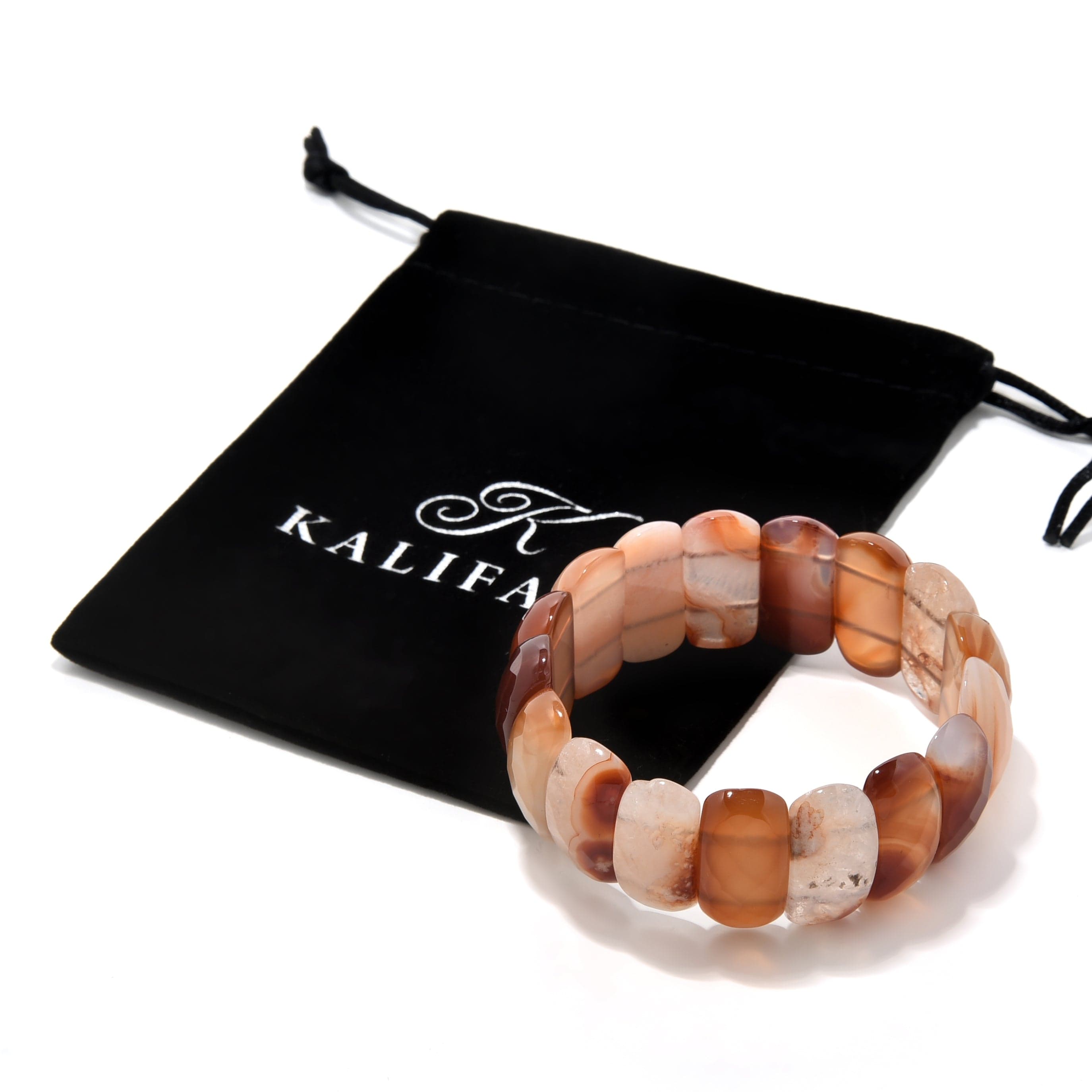 Kalifano Gemstone Bracelets Carnelian Faceted Gemstone Bead Elastic Bracelet