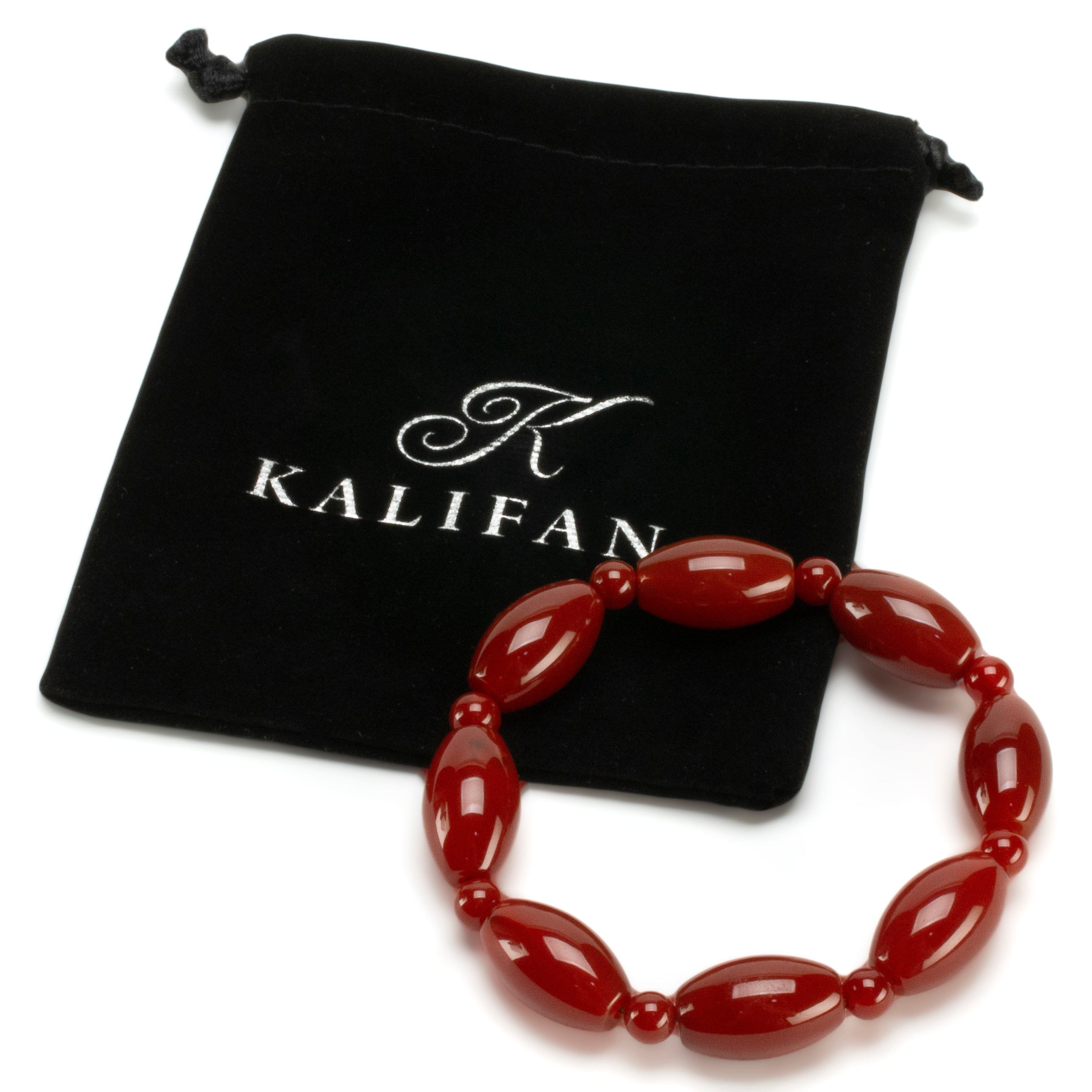 Kalifano Gemstone Bracelets Carnelian Oval & Round Bead Gemstone Elastic Bracelet BLUE-BGP-054