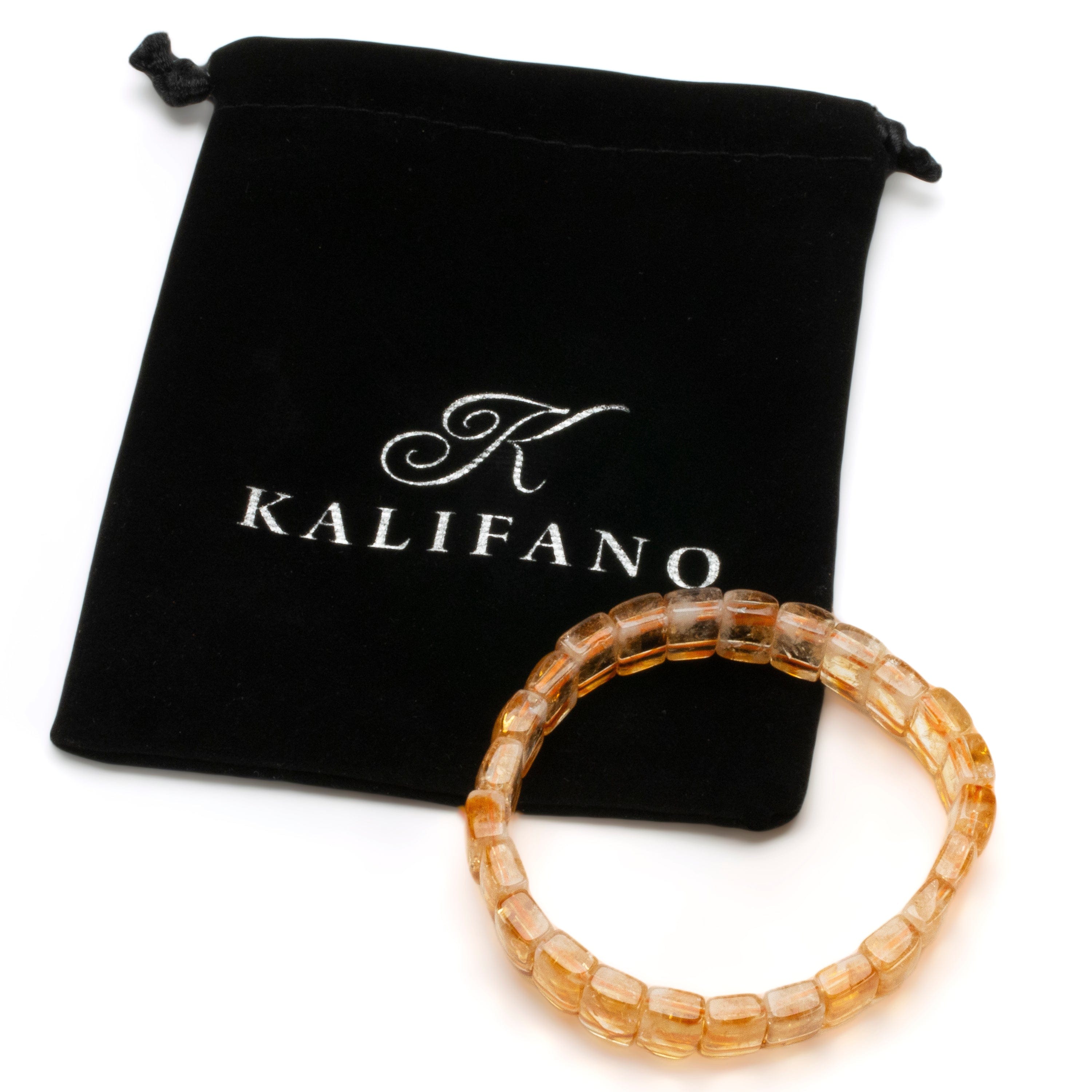 Kalifano Gemstone Bracelets Citrine Rectangular Gemstone Elastic Bracelet BLACK-BGP-054