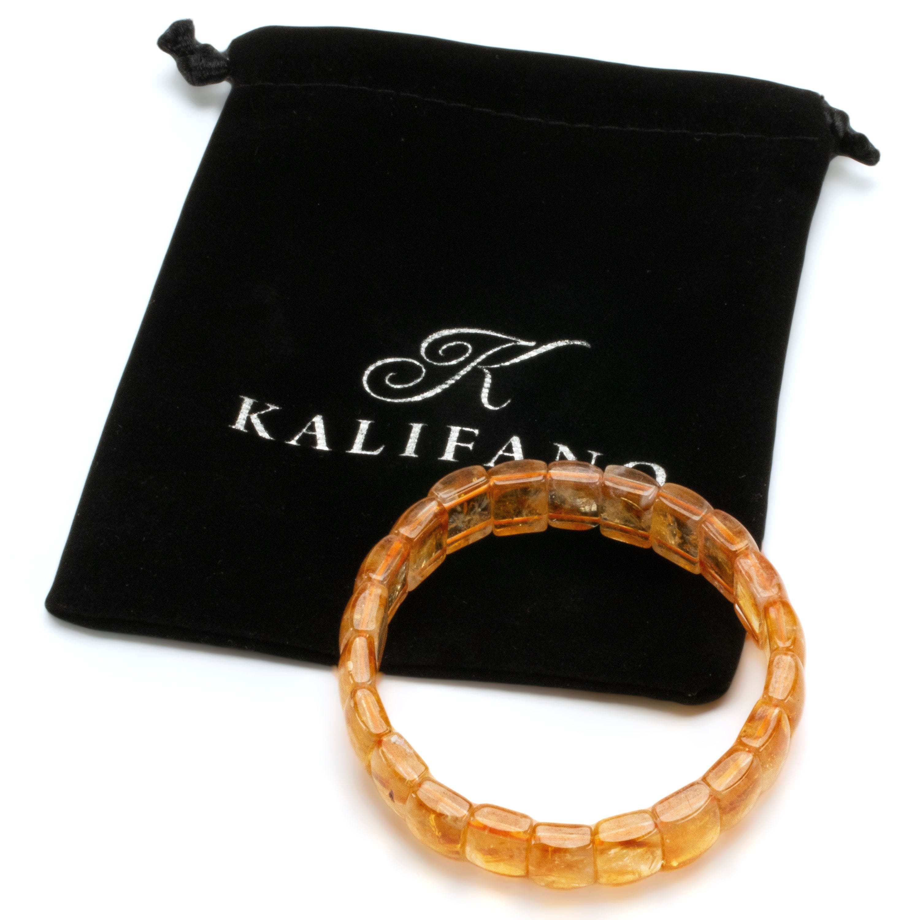 Kalifano Gemstone Bracelets Citrine Rectangular Gemstone Elastic Bracelet OLIVE-BGP-010