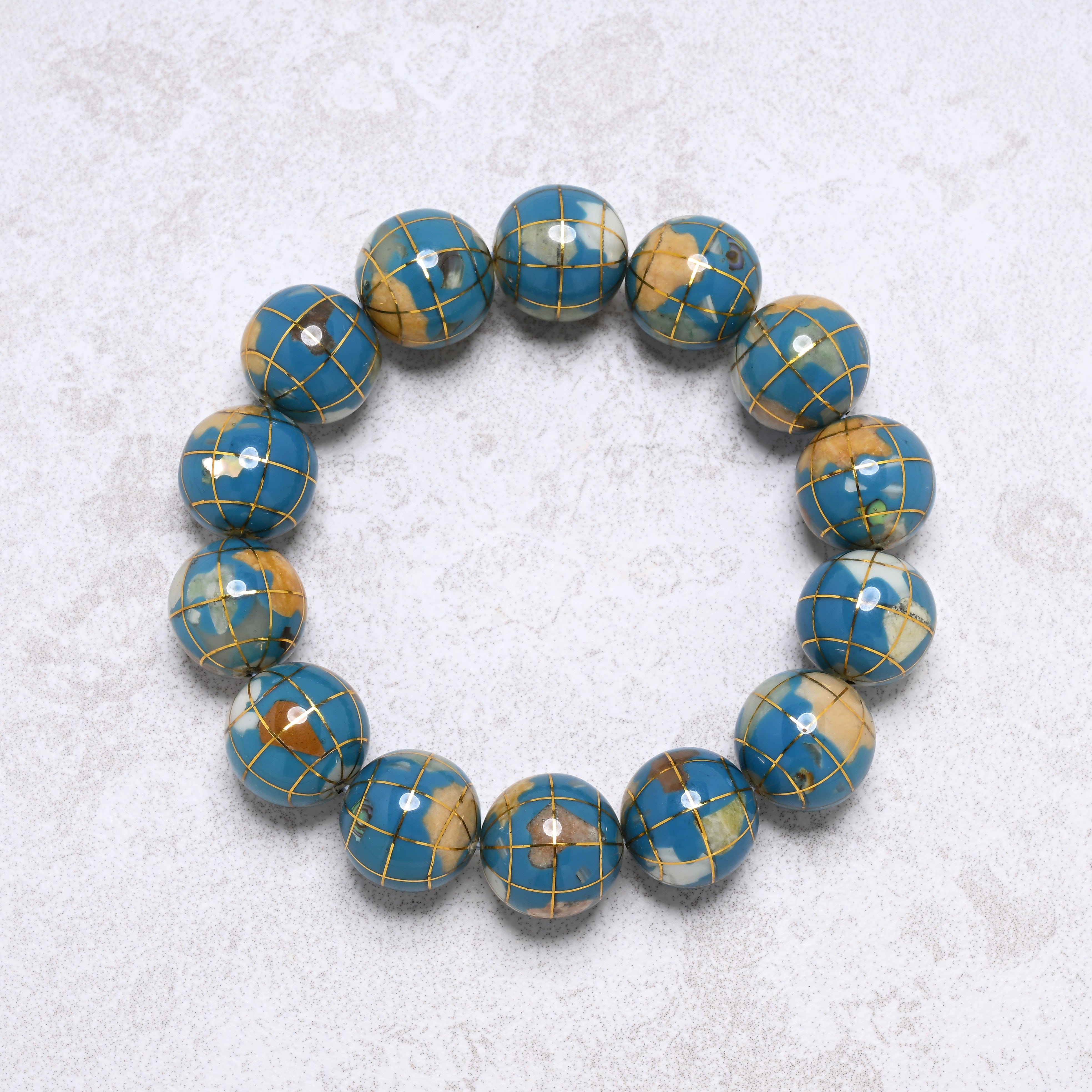 Kalifano Gemstone Bracelets Denim Lapis Gemstone Globe Bracelet