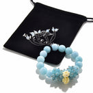 Faceted Aqua Agate with Flower Accents 12mm Gemstone Bead Elastic Bracelet