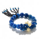 Faceted Blue Agate with Flower Accents 12mm Gemstone Bead Elastic Bracelet