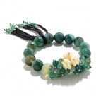 Faceted Green Agate with Flower Accents 12mm Gemstone Bead Elastic Bracelet