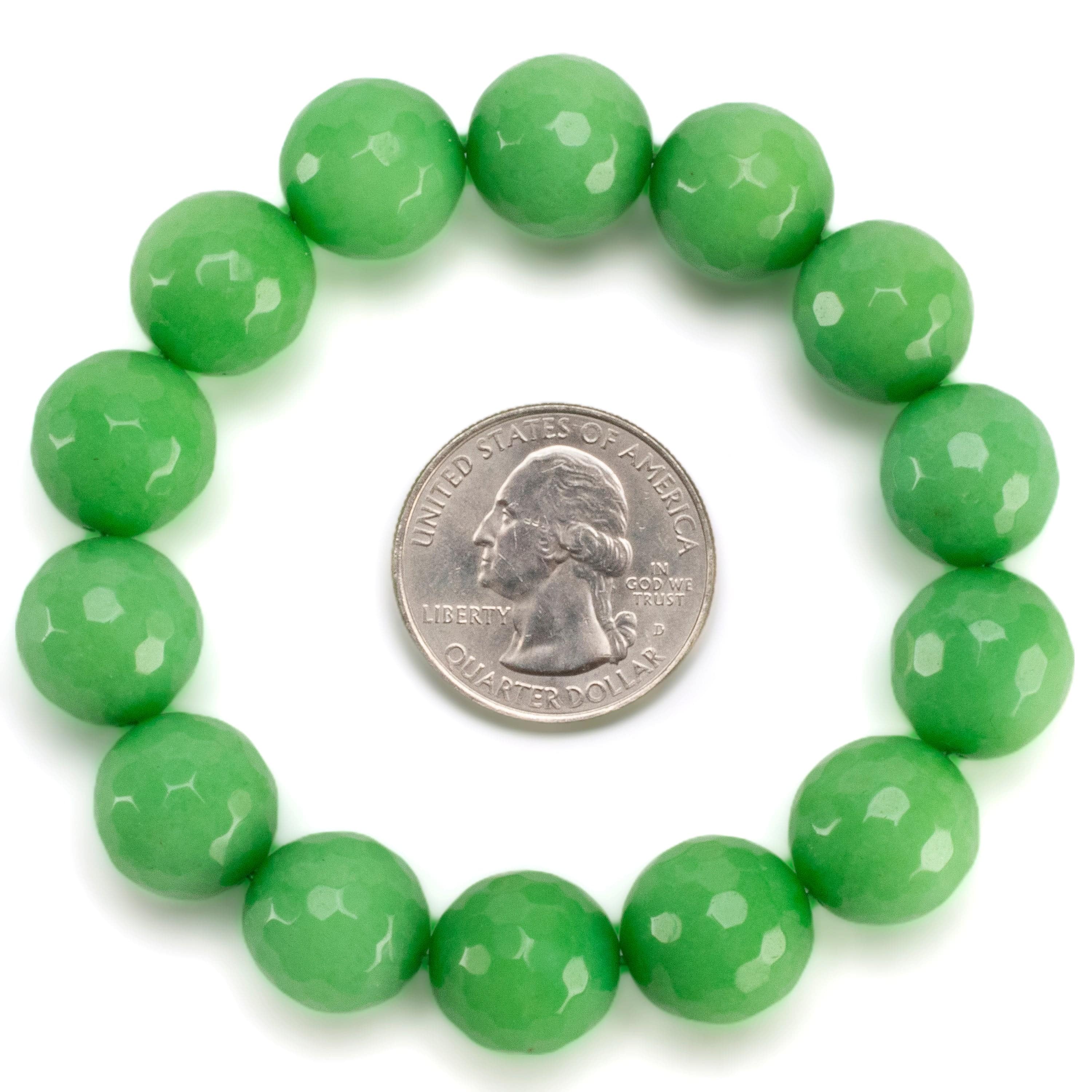 Kalifano Gemstone Bracelets Faceted Green Color Enhanced Jade 14mm Gemstone Bead Elastic Bracelet RED-BGP-061