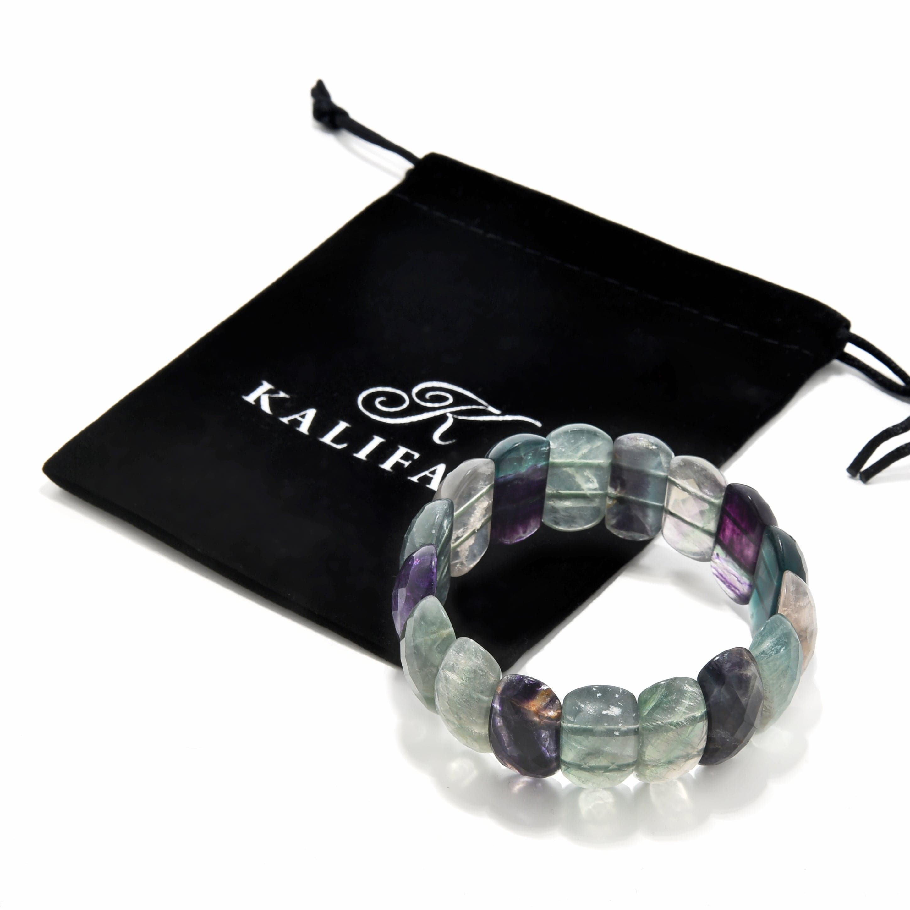 Kalifano Gemstone Bracelets Fluorite Faceted Gemstone Bead Elastic Bracelet