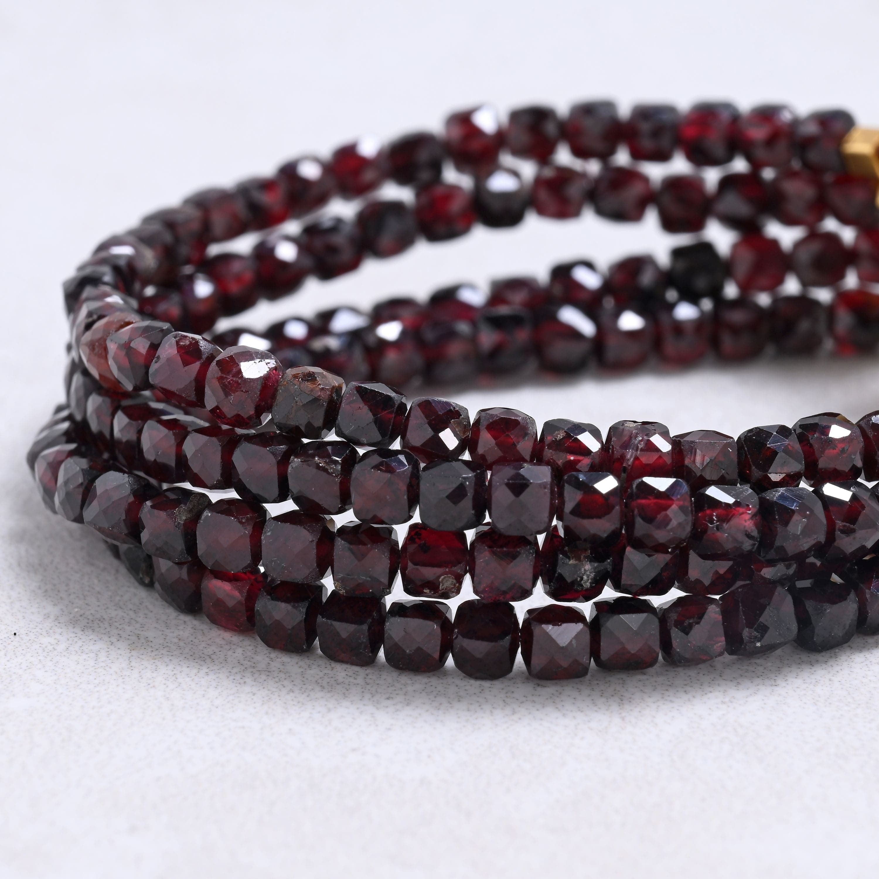 Kalifano Gemstone Bracelets Garnet 4mm Cube Gemstone Bracelet with Sterling Silver Clasp