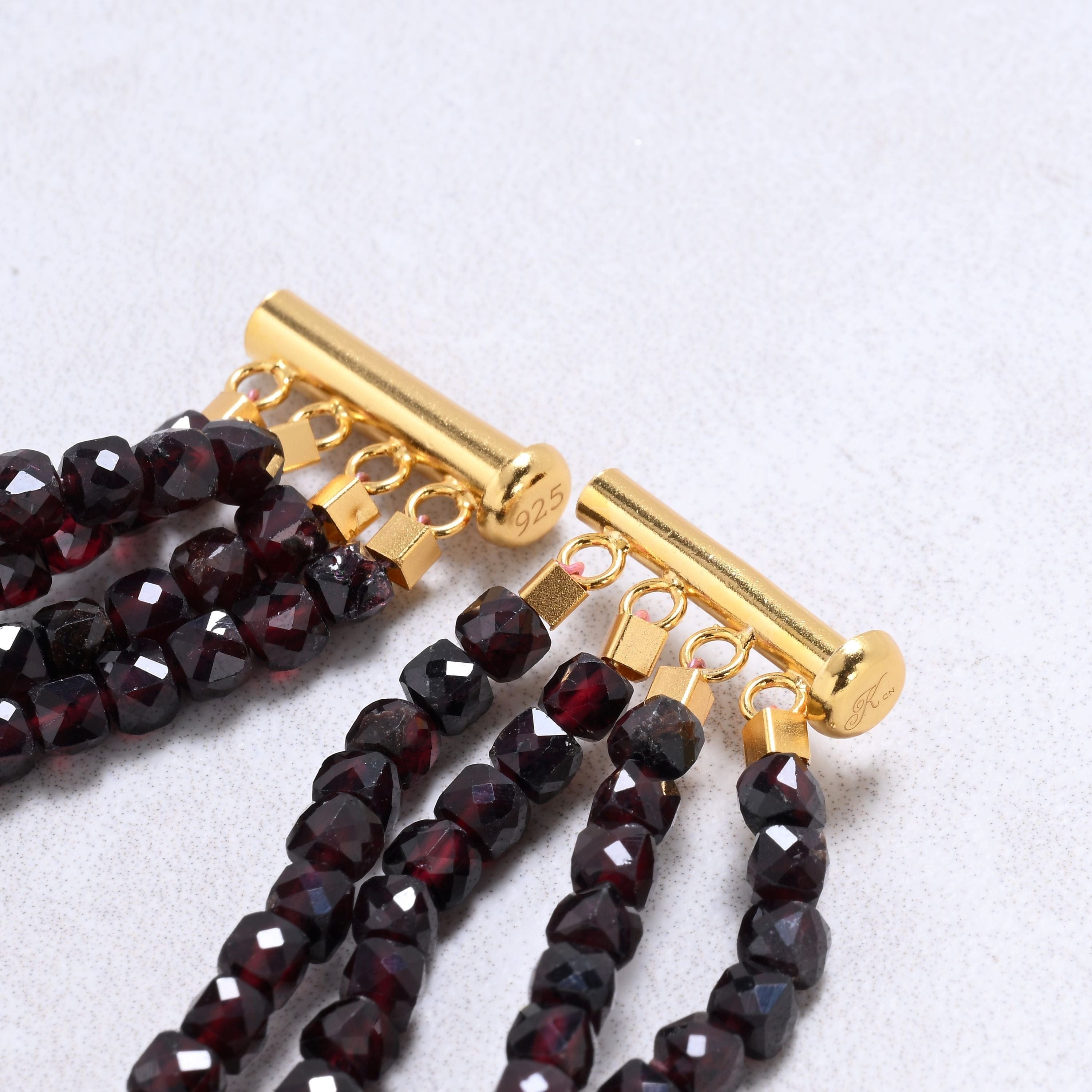 Kalifano Gemstone Bracelets Garnet 4mm Cube Gemstone Bracelet with Sterling Silver Clasp