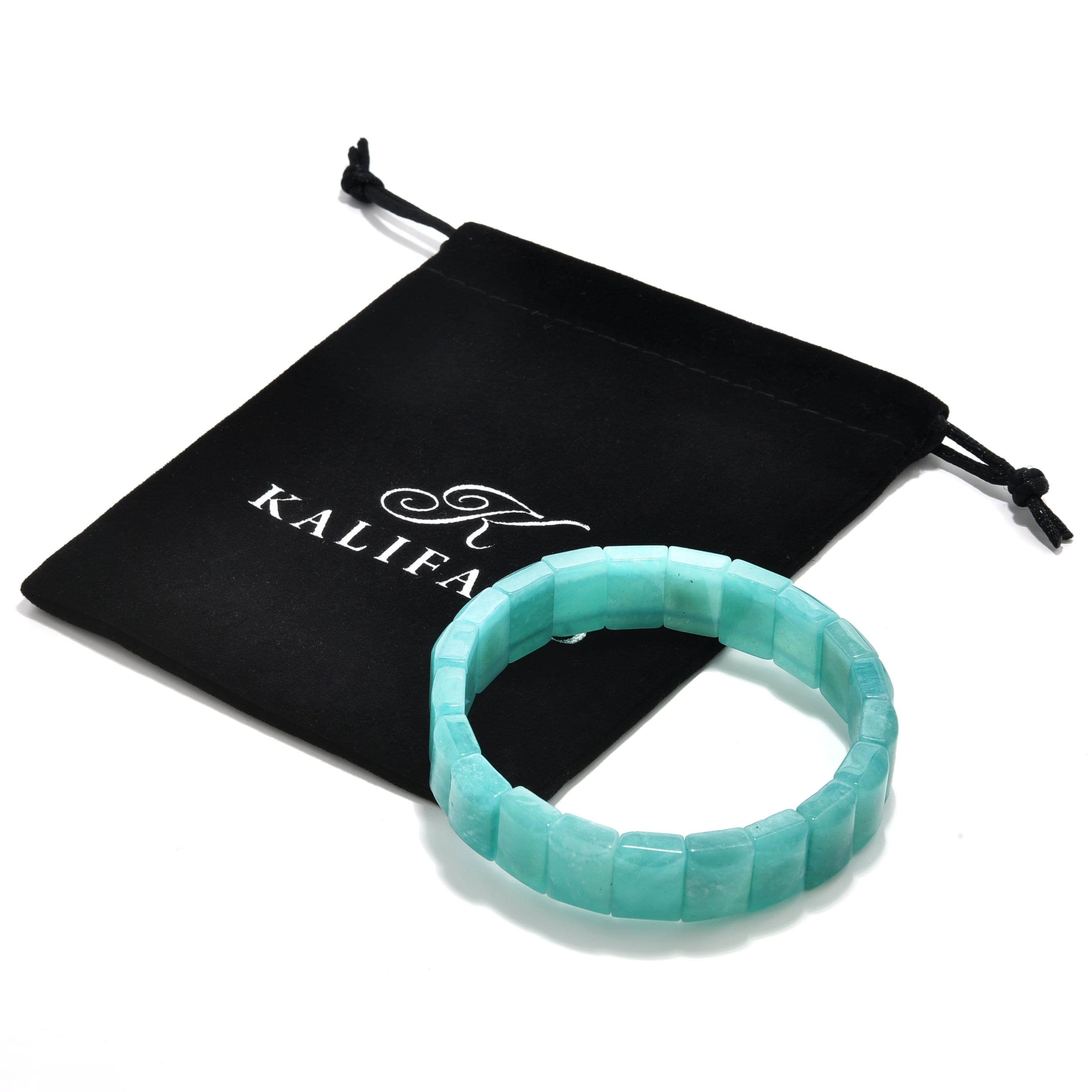 Kalifano Gemstone Bracelets Gem Grade Amazonite 16mm Gemstone Elastic Bracelet OLIVE-BGP-015-L