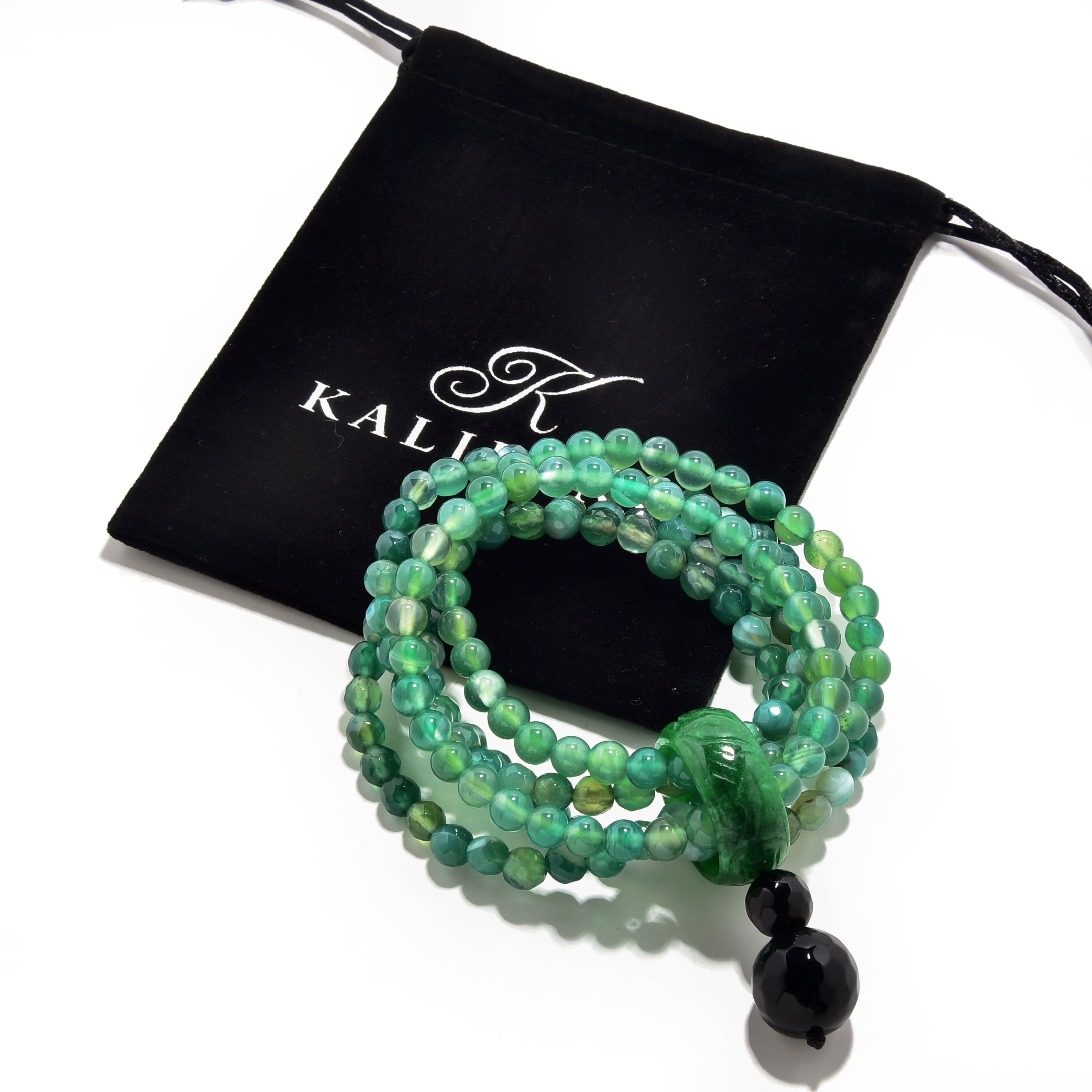 Kalifano Gemstone Bracelets Green Agate 6mm Beads with Jade Ring Gemstone Elastic Bracelet PLAT-BGP-JRGN