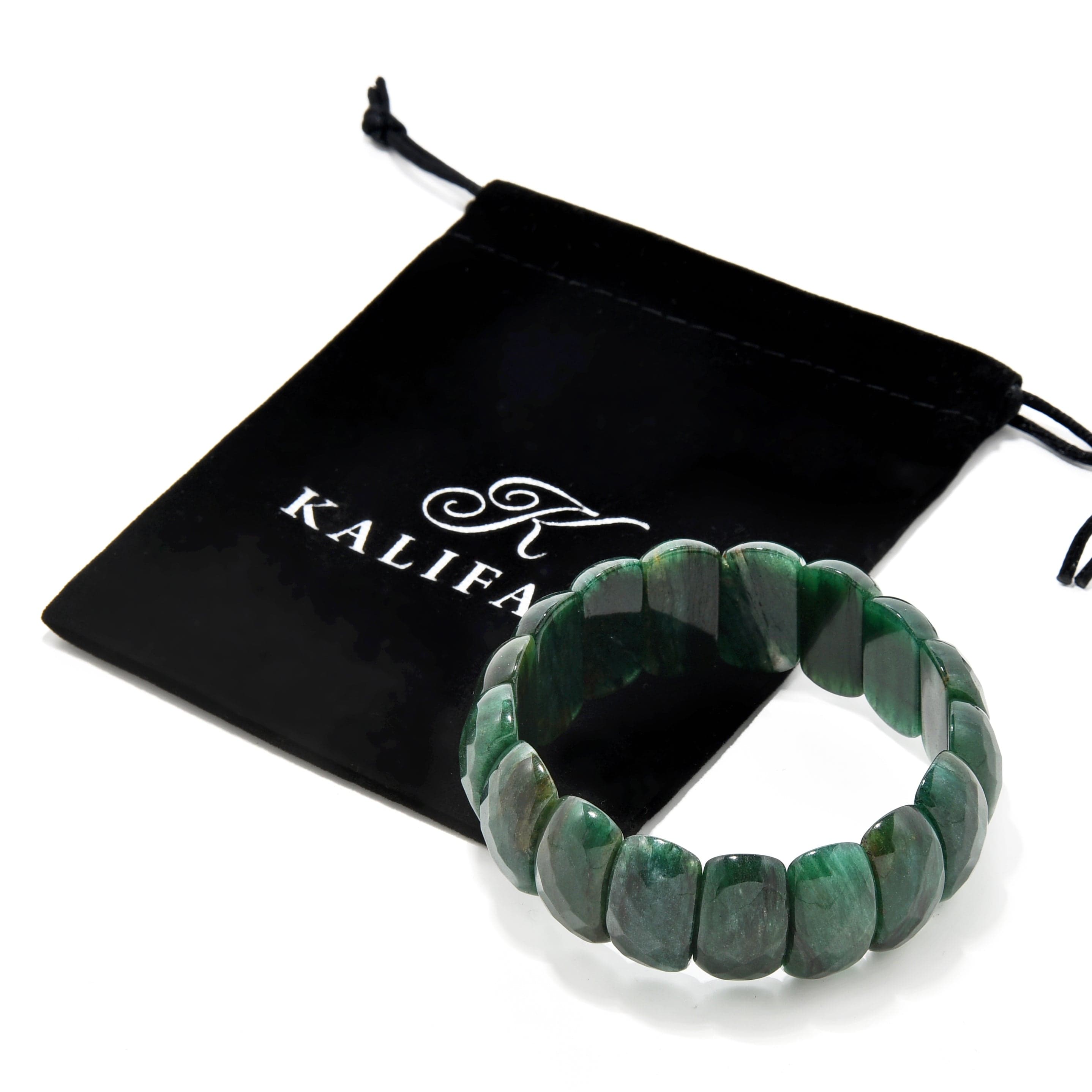 Kalifano Gemstone Bracelets Green Jasper Faceted Gemstone Bead Elastic Bracelet