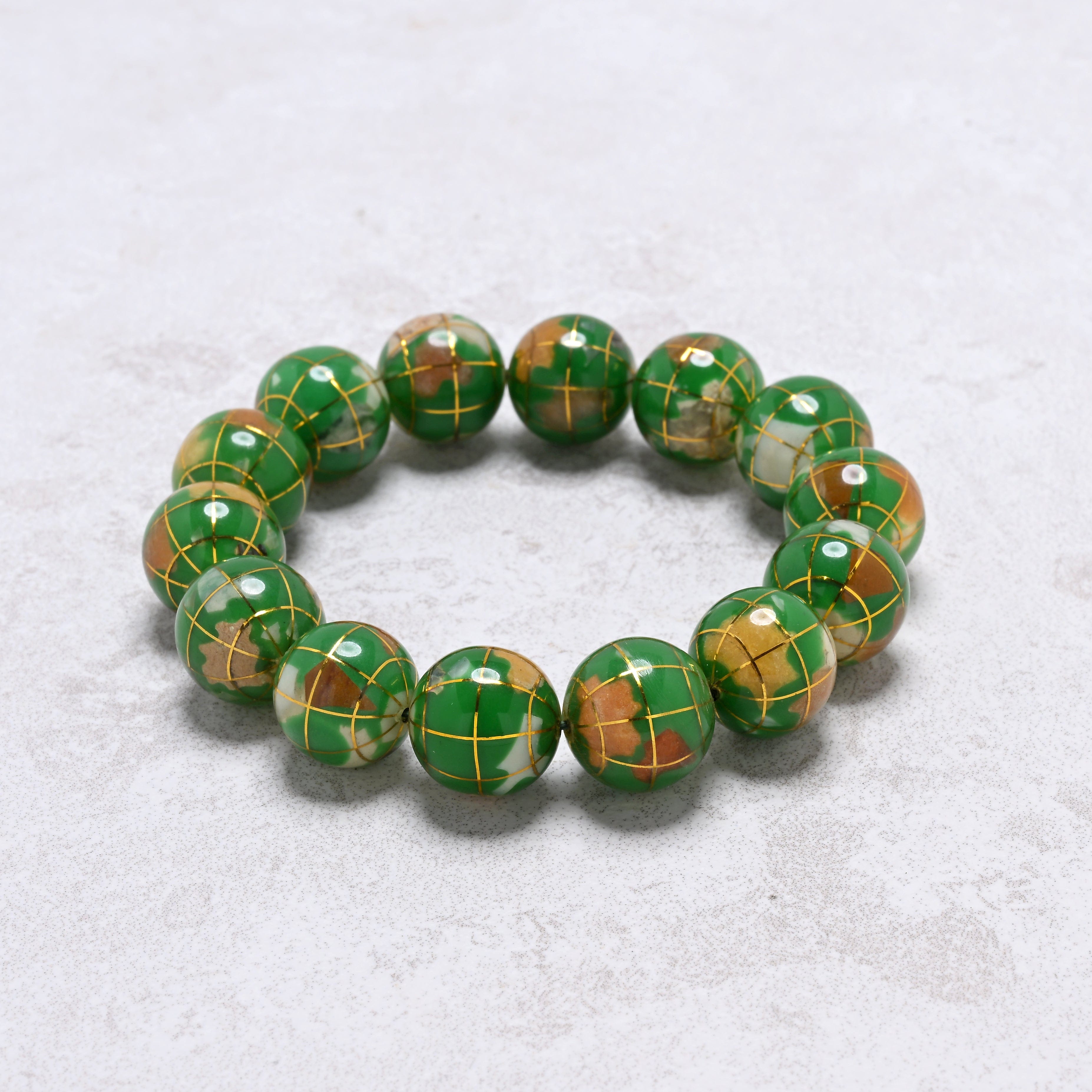Kalifano Gemstone Bracelets Green Jasper Gemstone Globe Bracelet