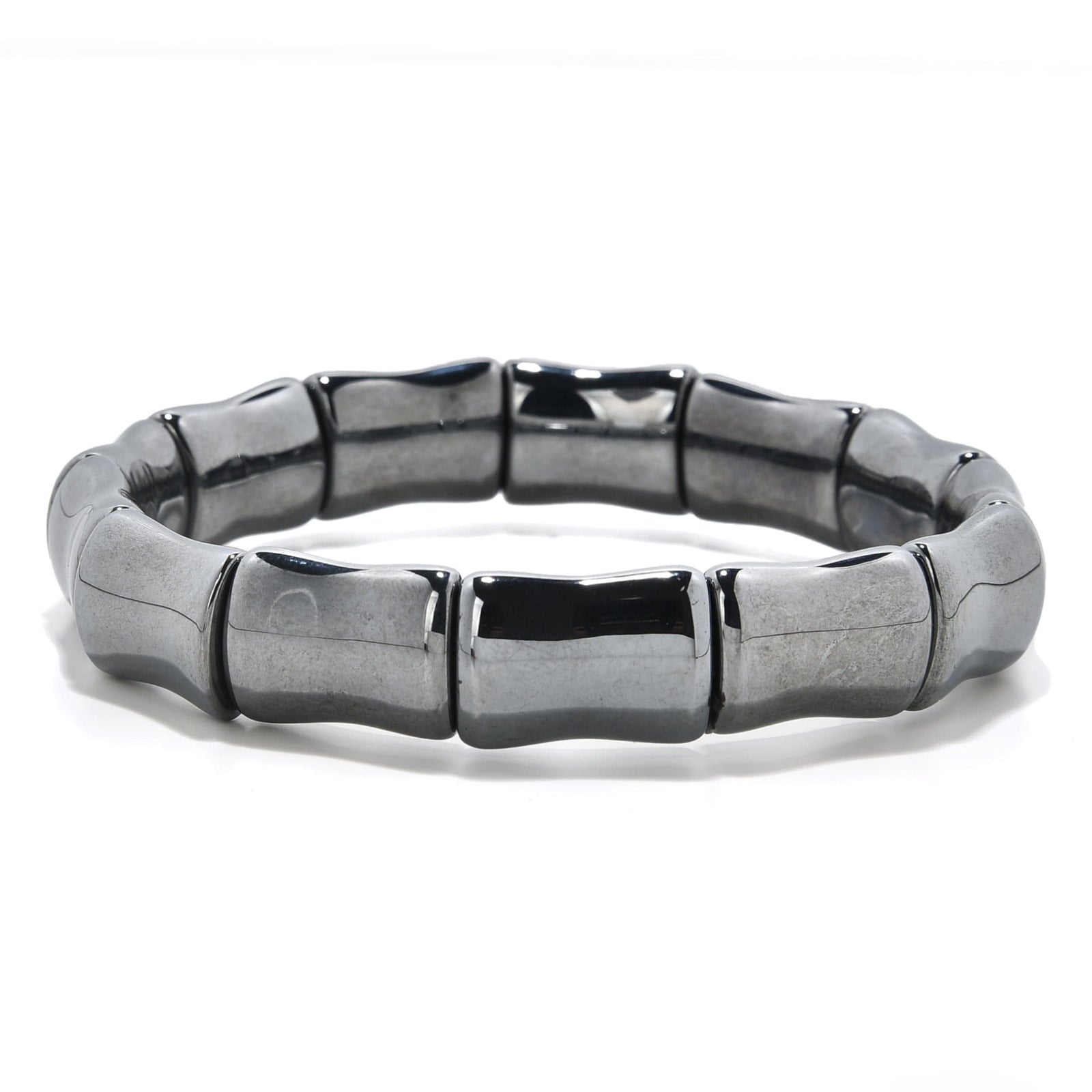 Kalifano Gemstone Bracelets Hematite Natural Gemstone 17mm Beads Elastic Bracelet