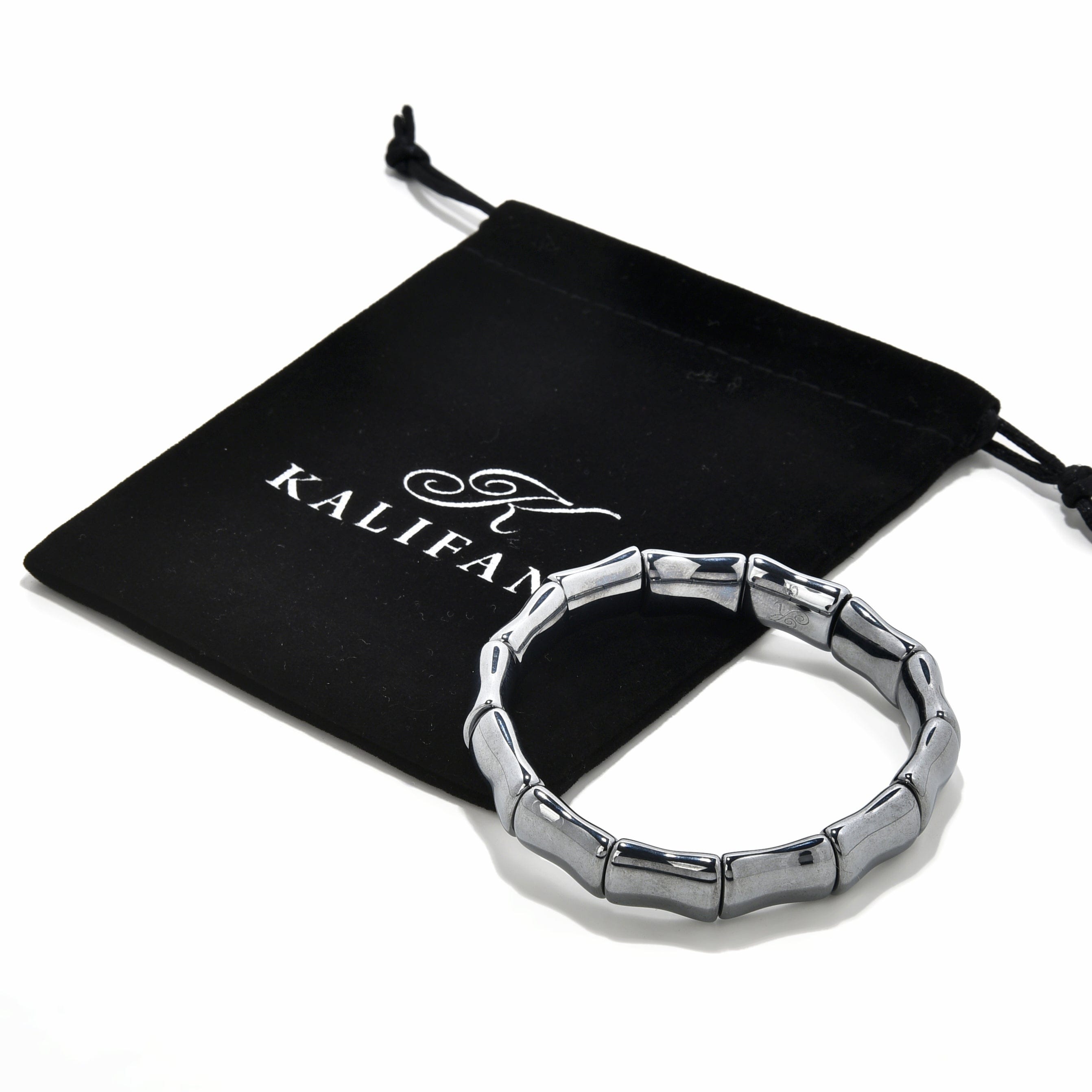 Kalifano Gemstone Bracelets Hematite Natural Gemstone 17mm Beads Elastic Bracelet
