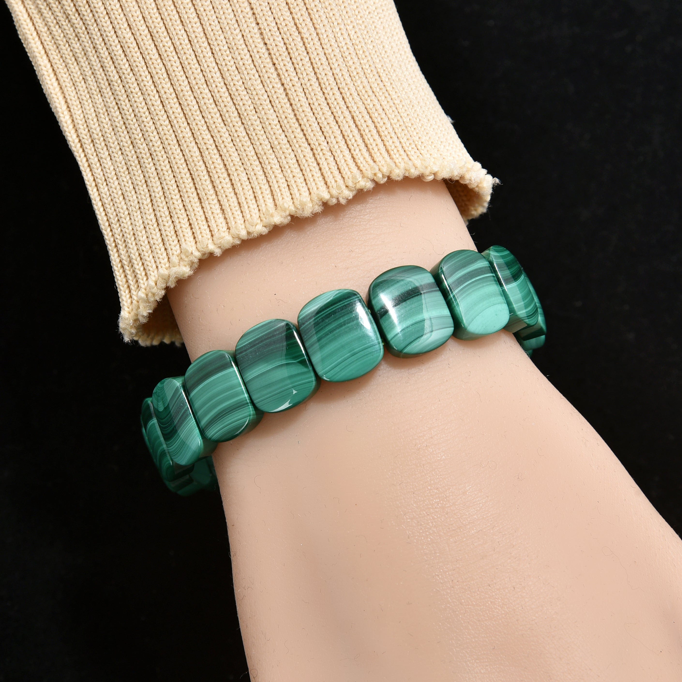 Bracelet Perles Malachite Et Turquoise 8mm Avec Hématite - Élastique 18cm, Unisexe élégant - Cadeau Idéal