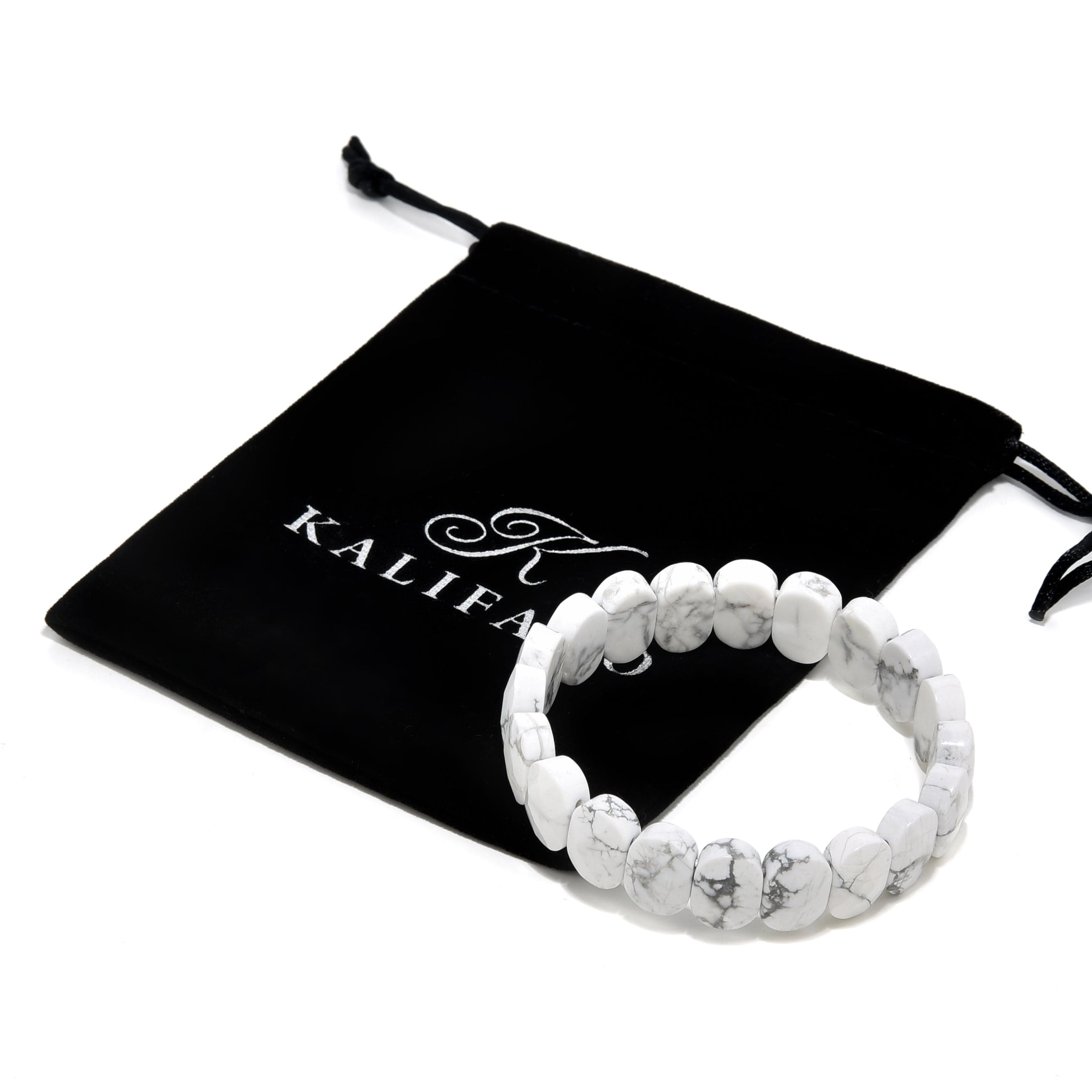 Kalifano Gemstone Bracelets Howlite Gemstone 15mm Beads Elastic Bracelet RED-BGP-100
