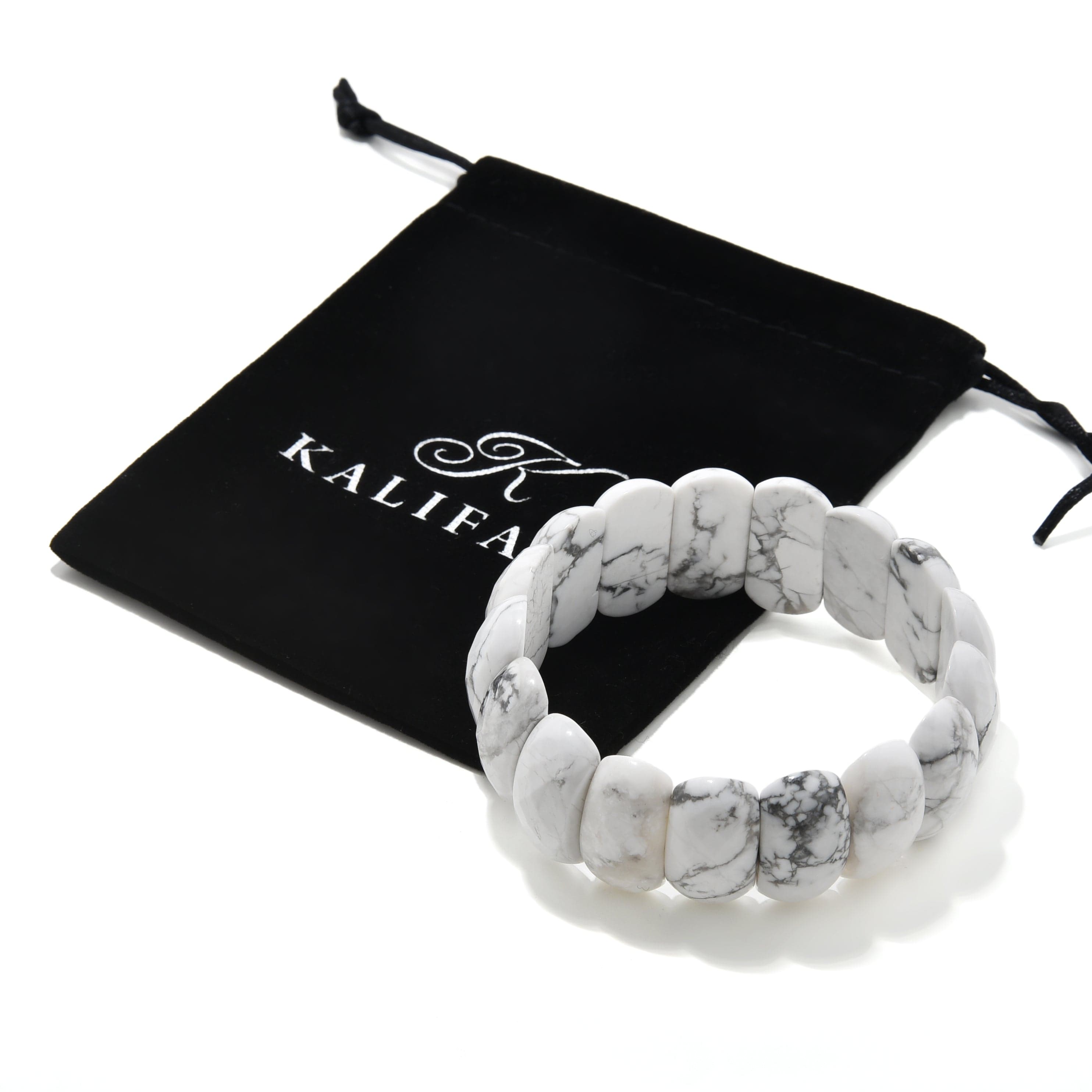 Kalifano Gemstone Bracelets Howlite Gemstone 25mm Beads Elastic Bracelet PLAT-BGP-038