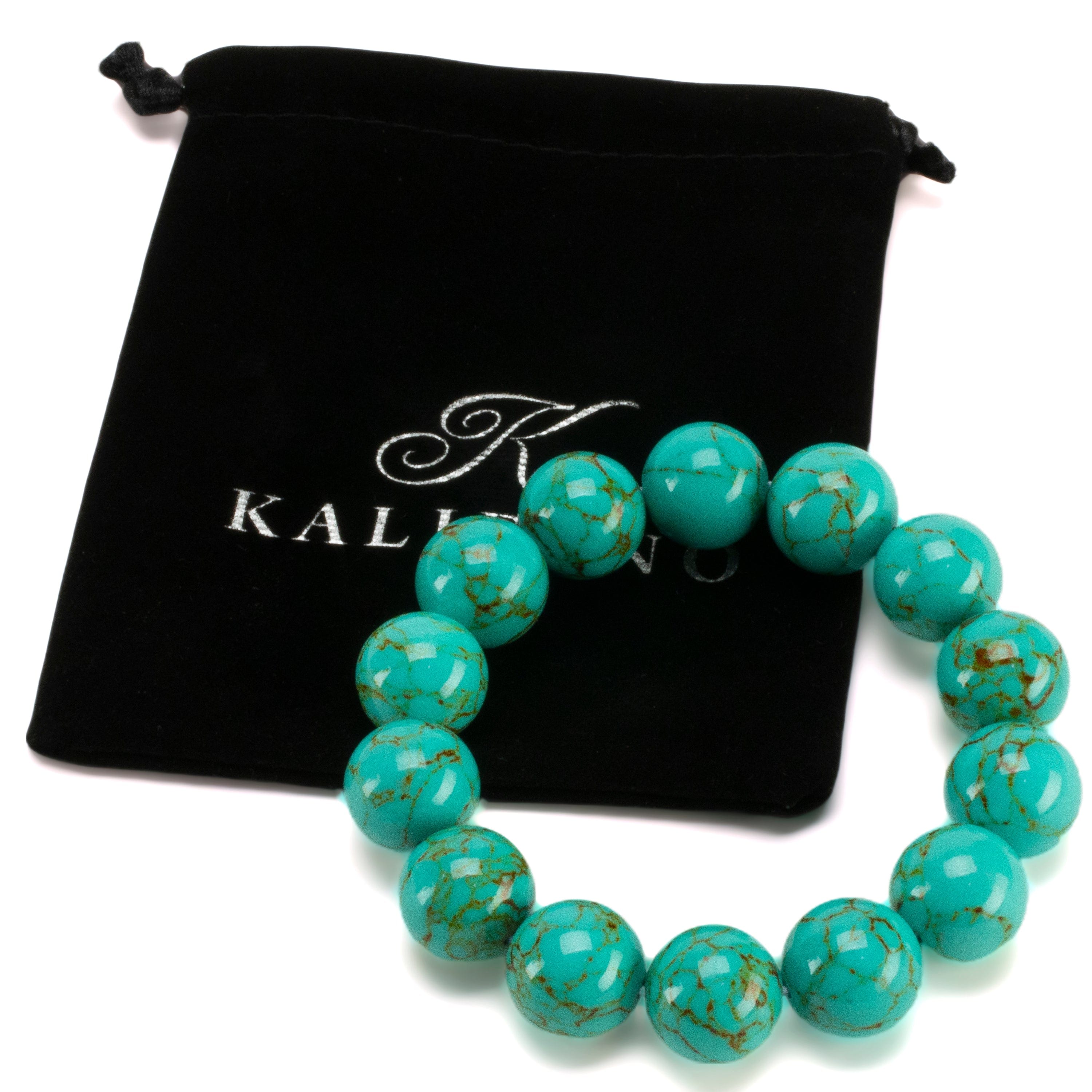 Kalifano Gemstone Bracelets Howlite Turquoise 16mm Gemstone Bead Elastic Bracelet RED-BGP-059