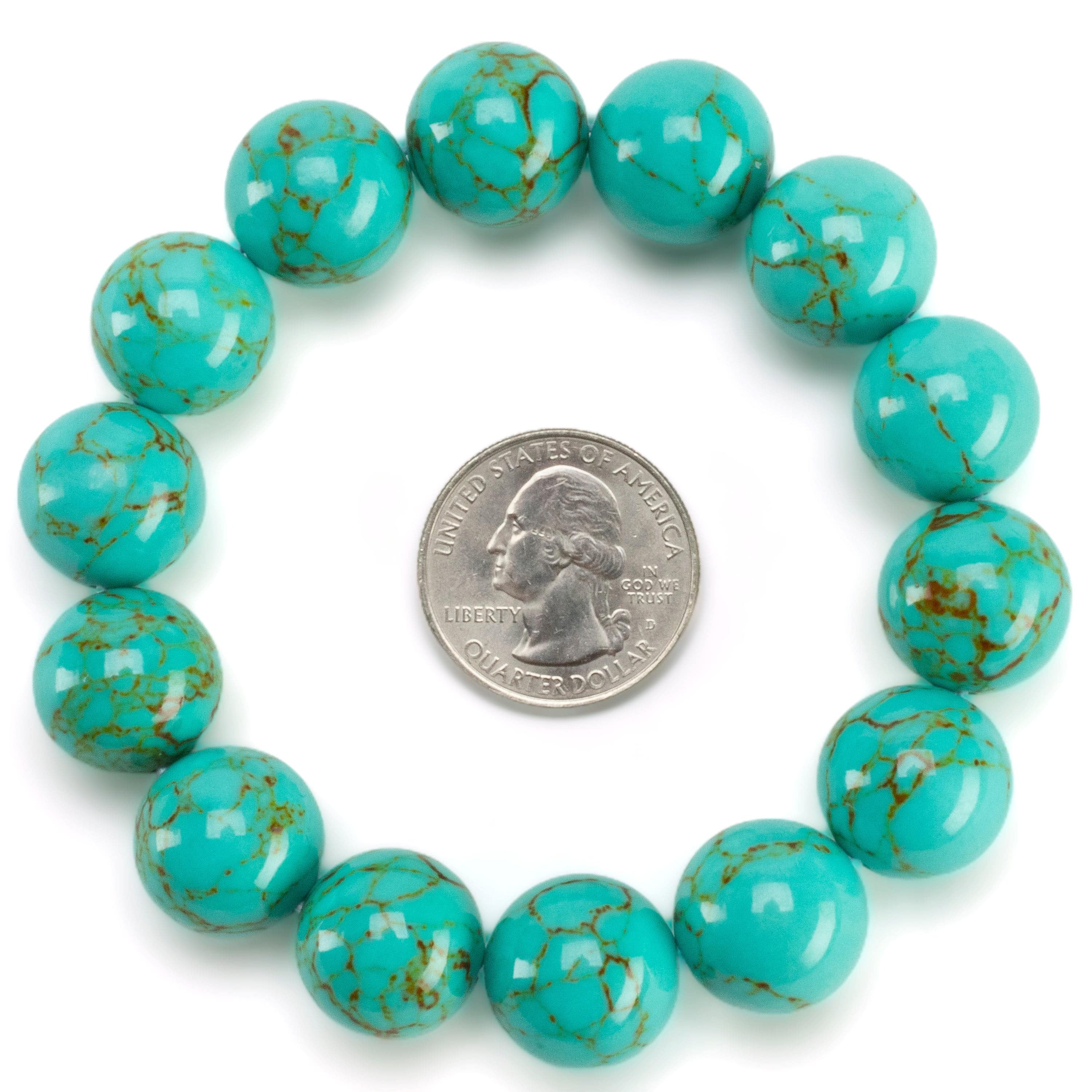 Kalifano Gemstone Bracelets Howlite Turquoise 16mm Gemstone Bead Elastic Bracelet RED-BGP-059