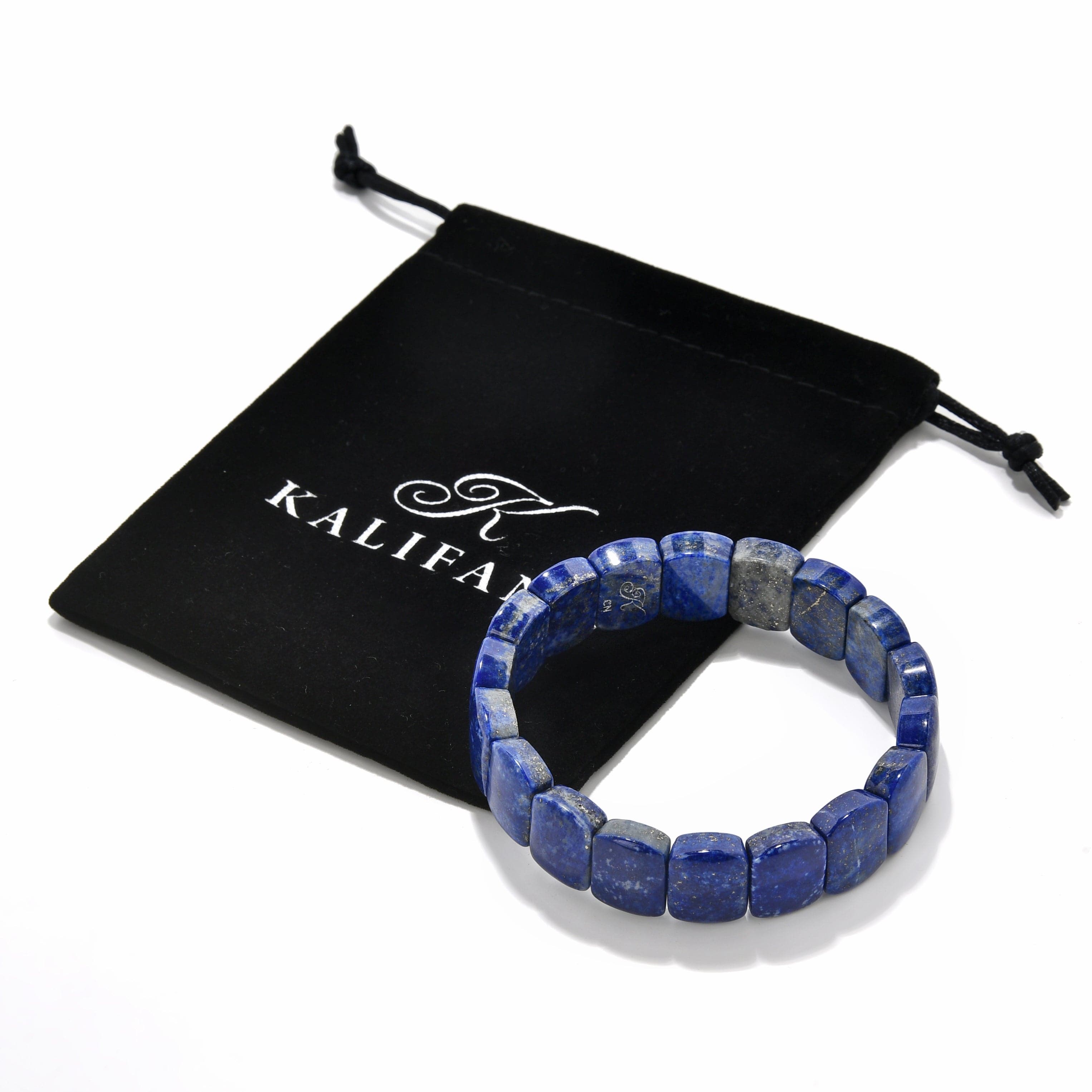 Kalifano Gemstone Bracelets Lapis 15 mm Gemstone Elastic Bracelet
