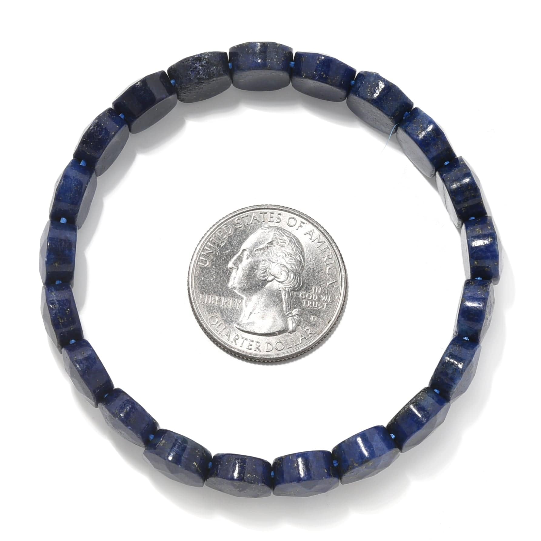 Kalifano Gemstone Bracelets Lapis Lazuli Natural Gemstone 14mm Beads Elastic Bracelet GOLD-BGP-094