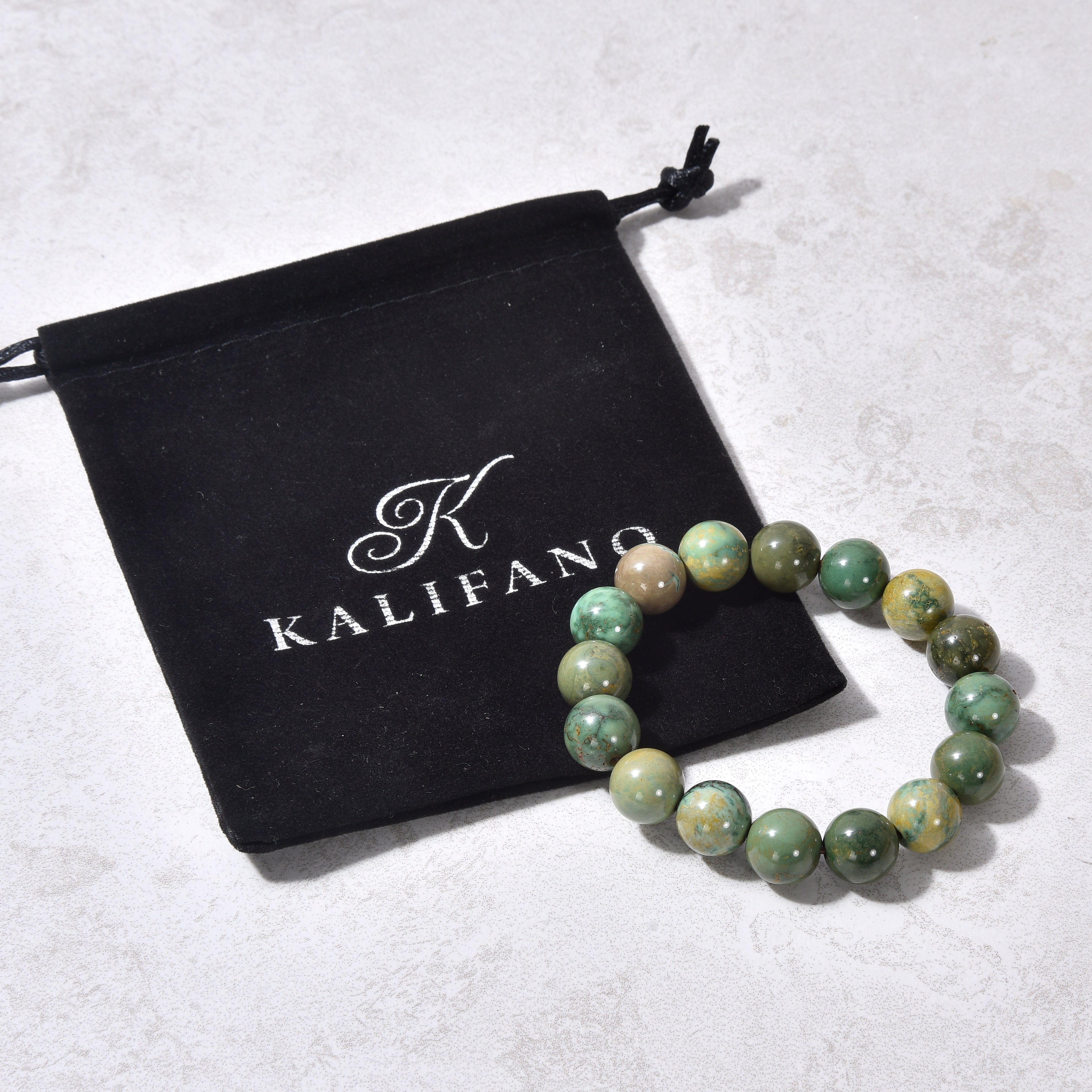 KALIFANO Gemstone Bracelets Mongolian Turquoise 10mm Bead Gemstone Elastic Bracelet