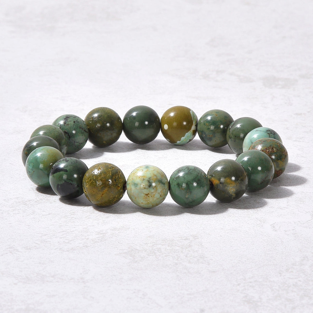 KALIFANO Mongolian Turquoise 10mm Tibet Gemstone Elastic Bracelet