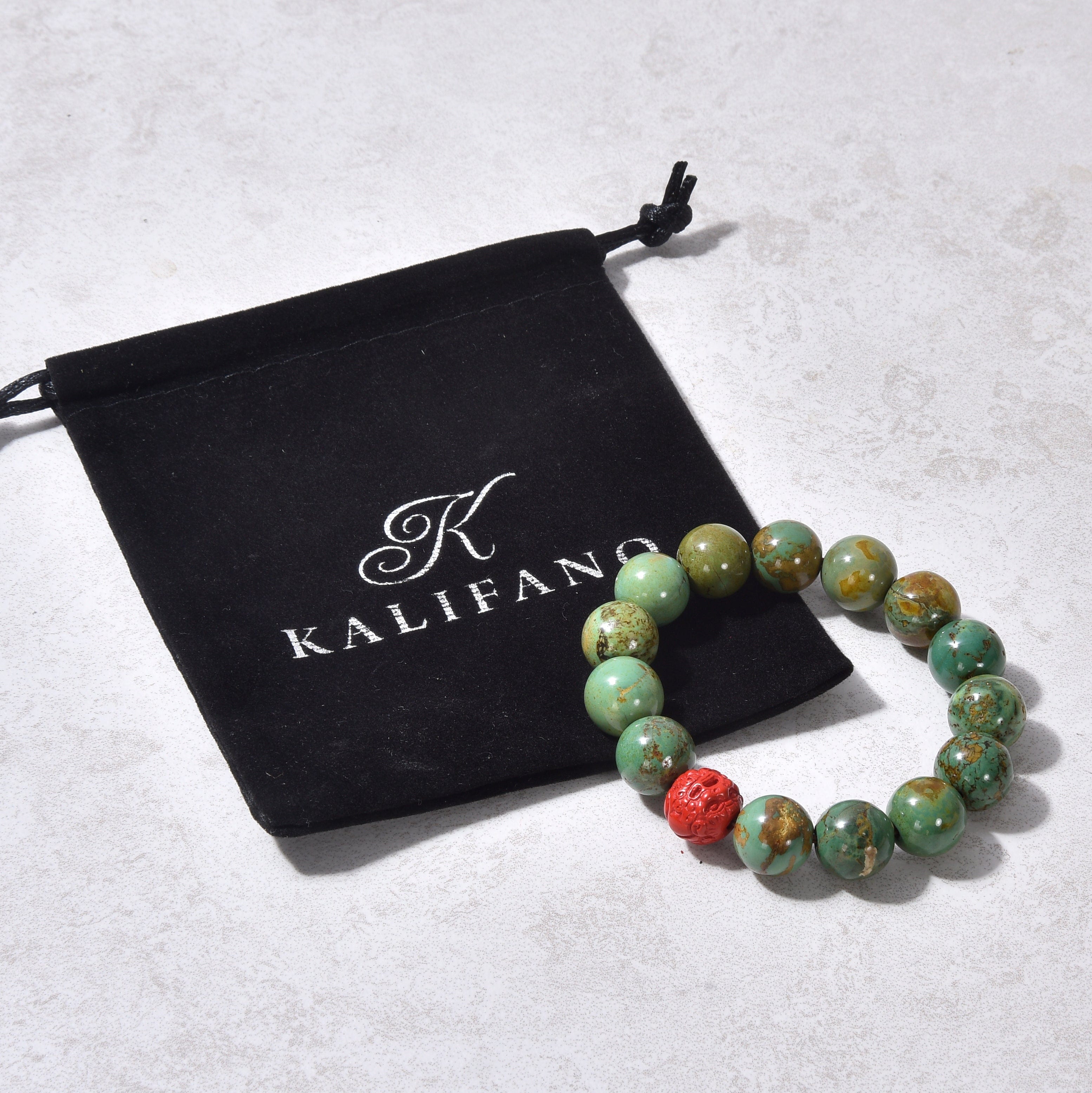 KALIFANO Gemstone Bracelets Mongolian Turquoise 12mm Pixiu Bead Gemstone Elastic Bracelet