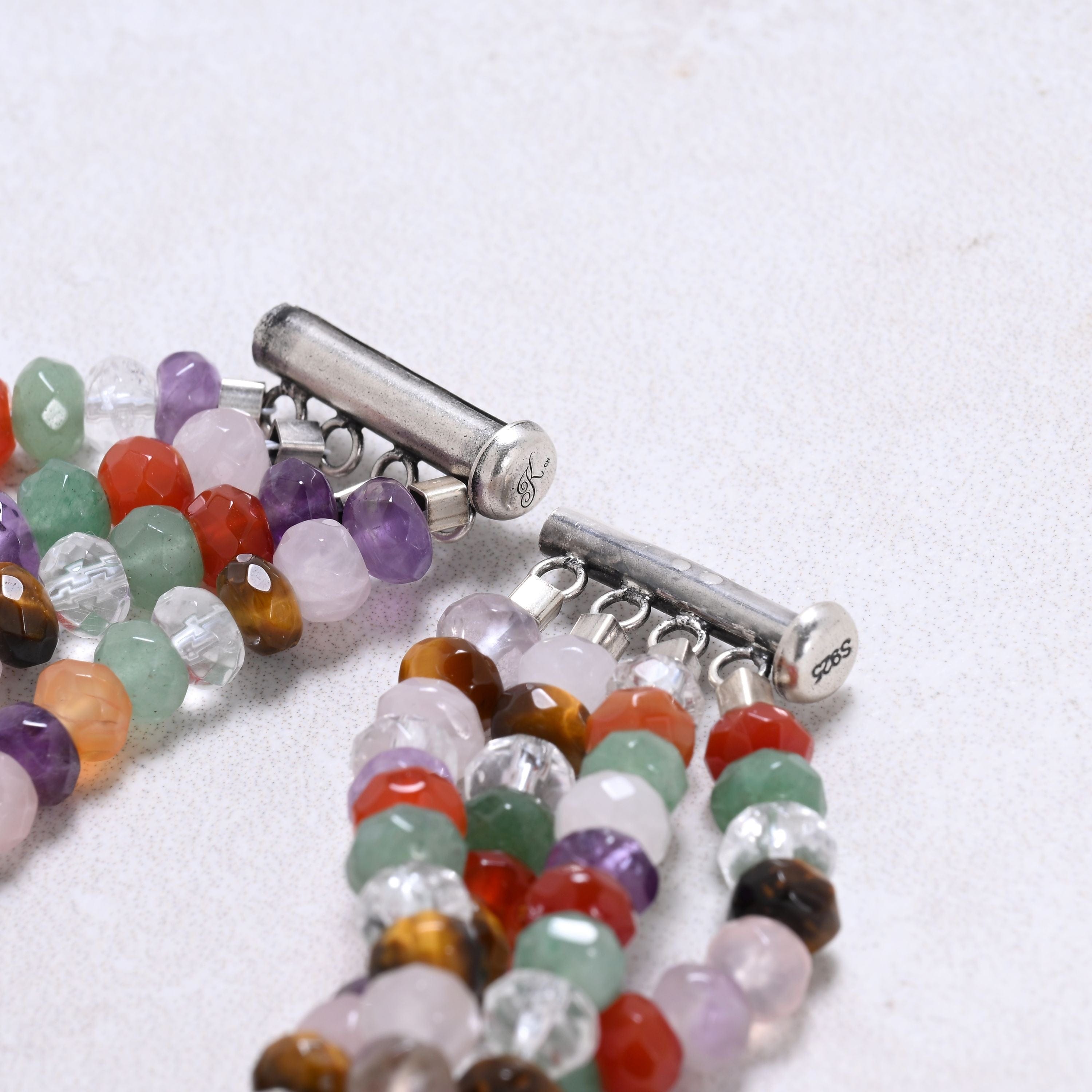 Kalifano Gemstone Bracelets Multi Gem 4x6mm Roundel Gemstone Bracelet with Sterling Silver Clasp