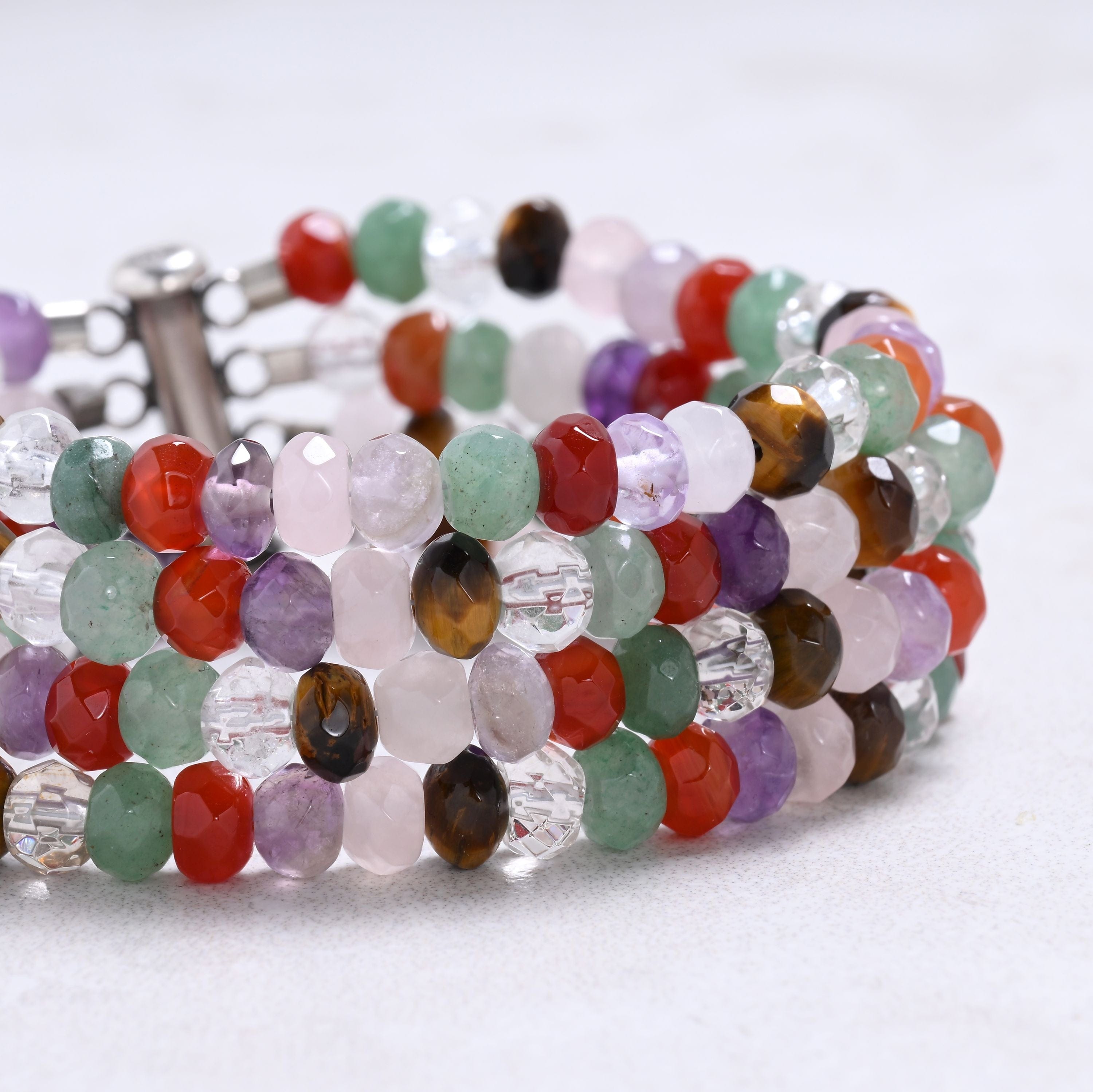 Kalifano Gemstone Bracelets Multi Gem 4x6mm Roundel Gemstone Bracelet with Sterling Silver Clasp