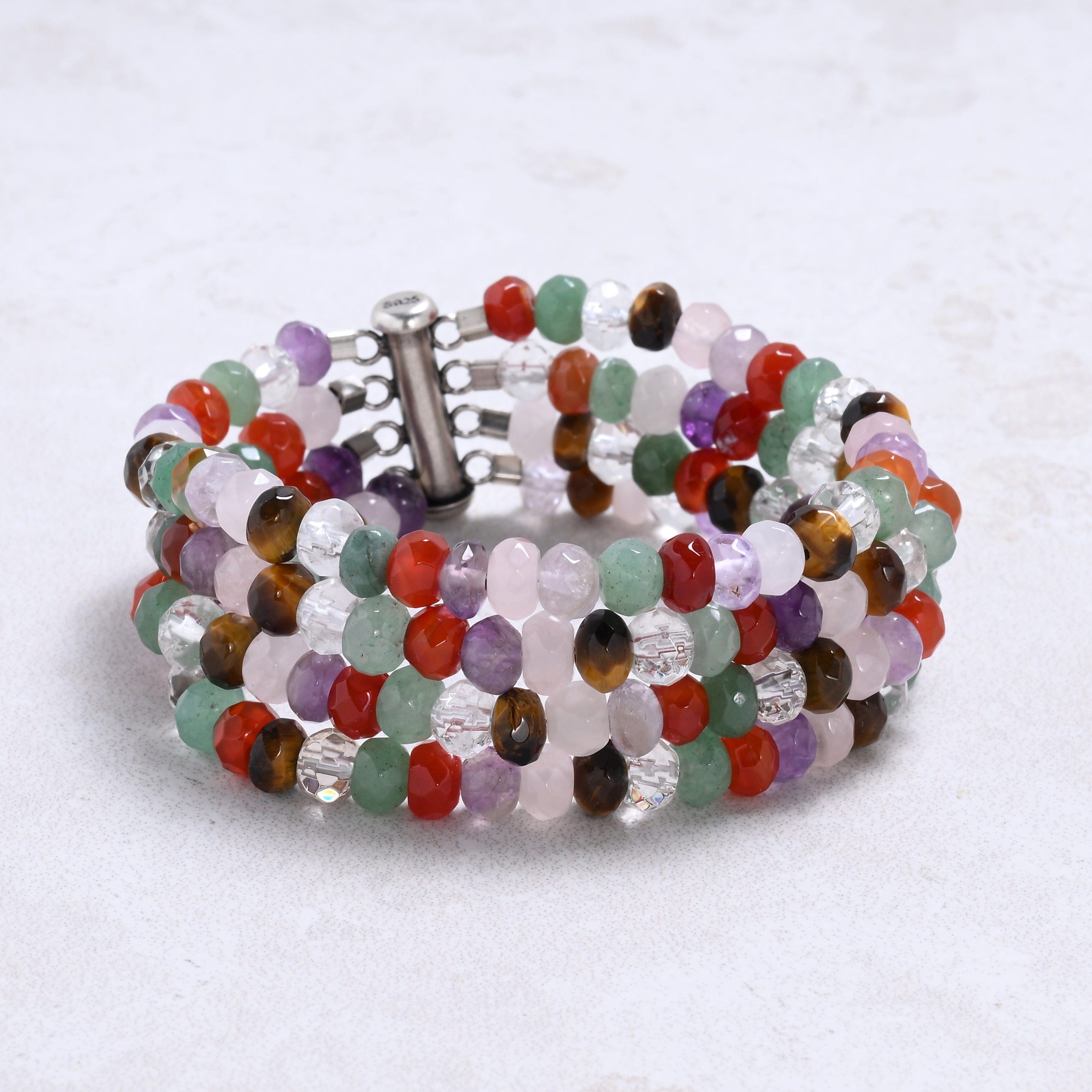 Kalifano Gemstone Bracelets Multi Gem 4x6mm Roundel Gemstone Bracelet with Sterling Silver Clasp