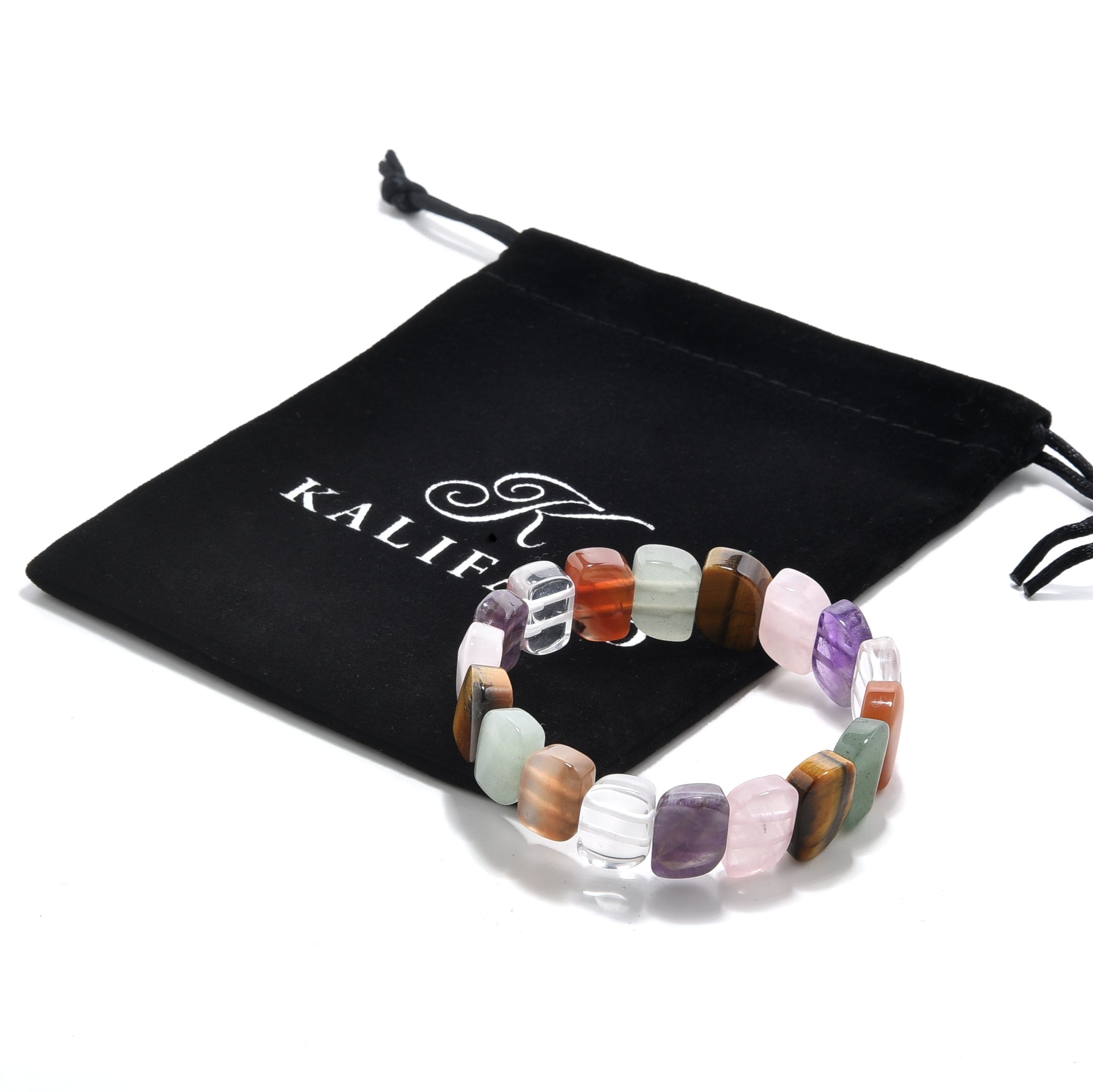 Kalifano Gemstone Bracelets Multi Gemstone 14mm Beads Elastic Bracelet BLUE-BGP-064