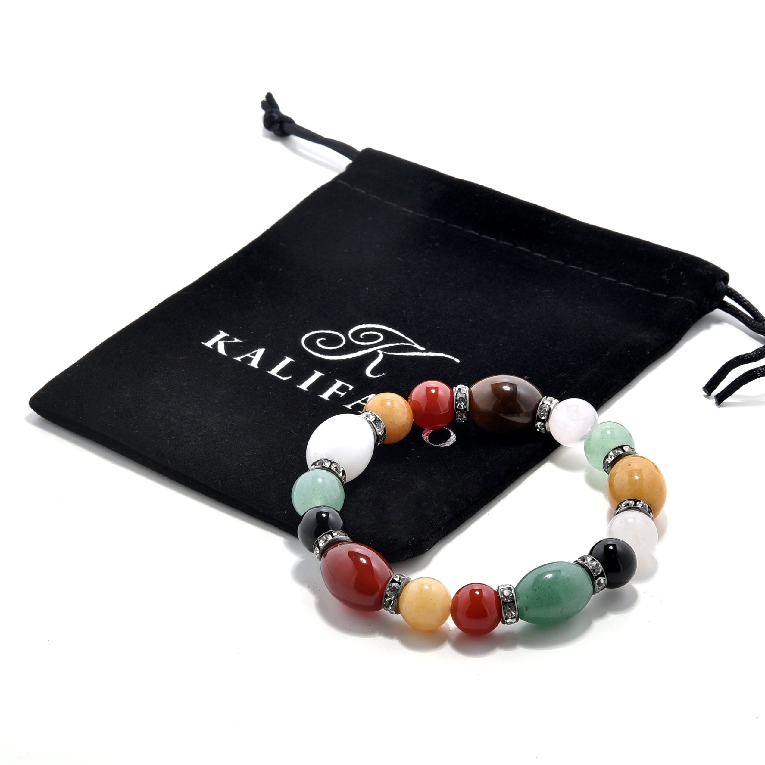 Kalifano Gemstone Bracelets Multi Gemstone with Crystal Accent 10mm Beads Elastic Bracelet BLUE-BGP-060