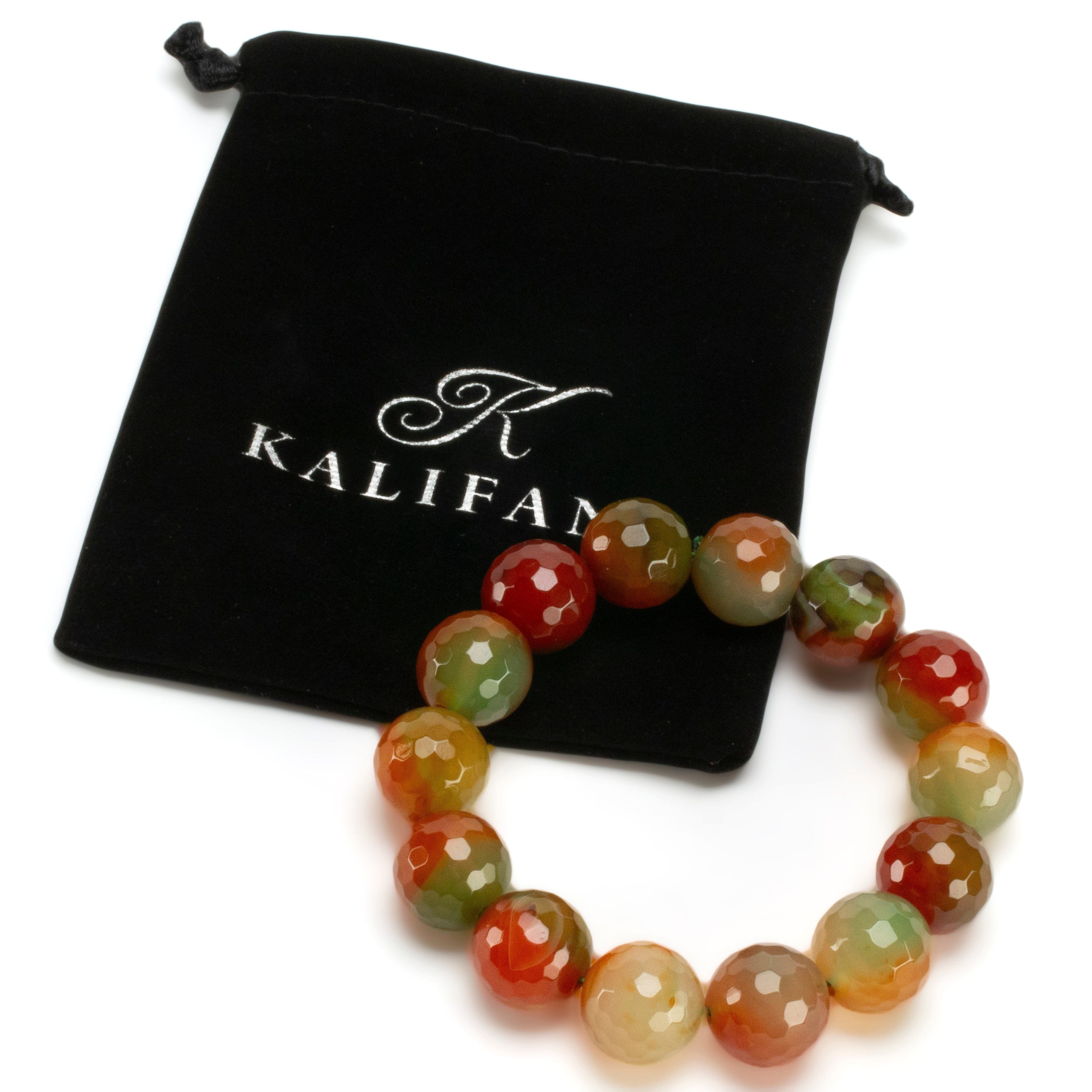 Kalifano Gemstone Bracelets Natural Agate Faceted 16mm Gemstone Bead Elastic Bracelet PLAT-BGP-036