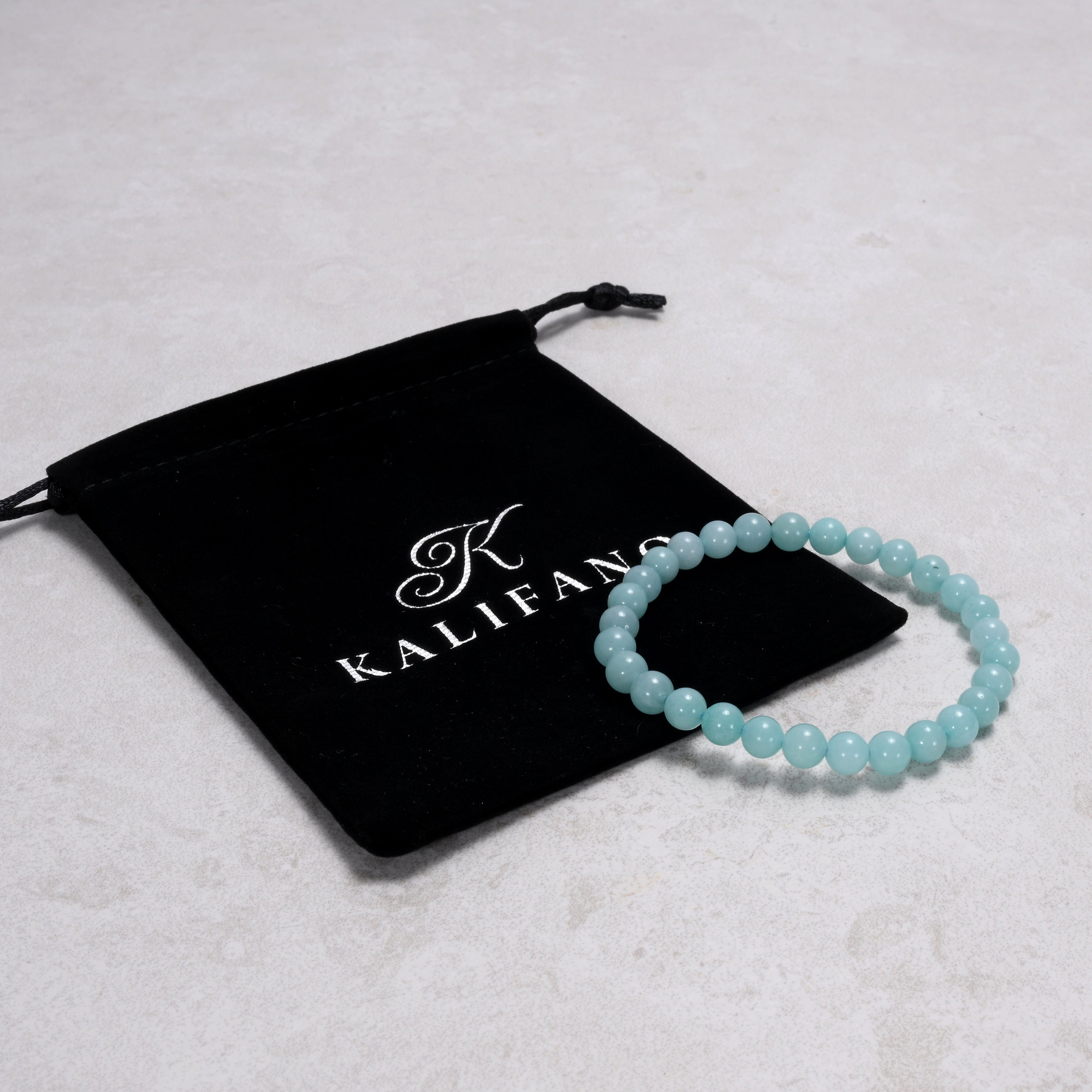 Kalifano Gemstone Bracelets Natural Blue Amazonite 6mm Gemstone Bead Elastic Bracelet