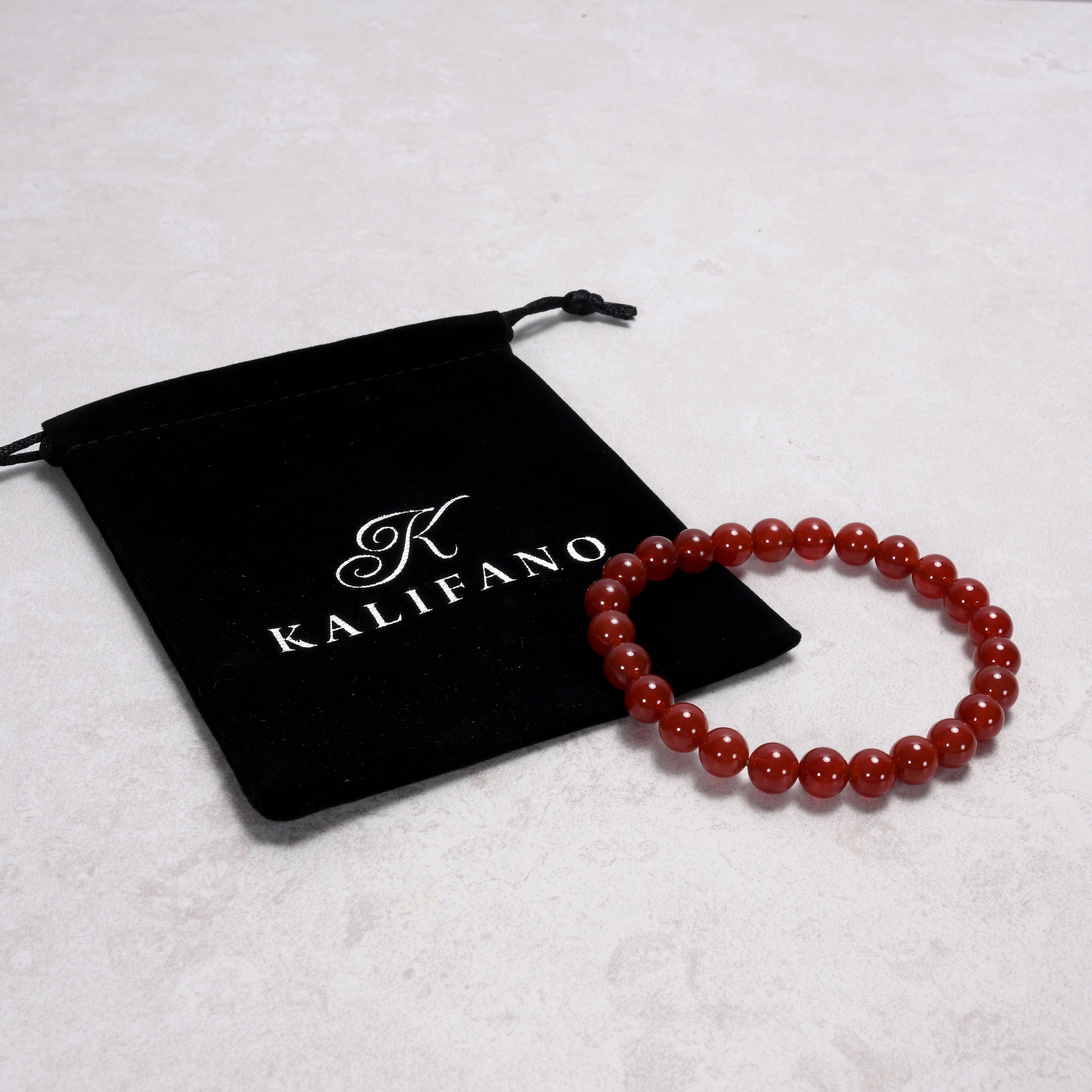Kalifano Gemstone Bracelets Natural Carnelian 8 mm Beaded Gemstone Bracelet