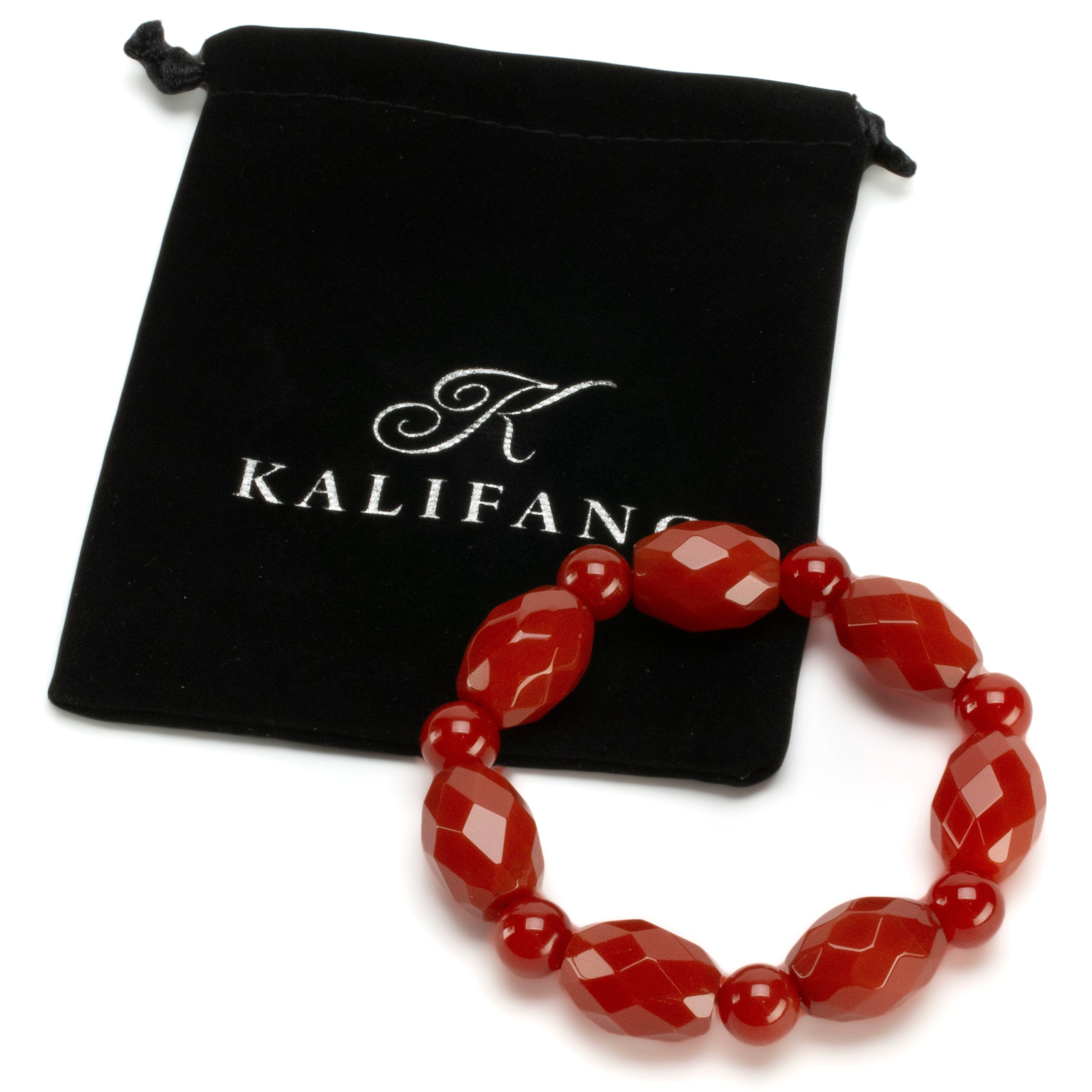 Kalifano Gemstone Bracelets Natural Carnelian Faceted Oval & Round Bead Gemstone Elastic Bracelet BLUE-BGP-053