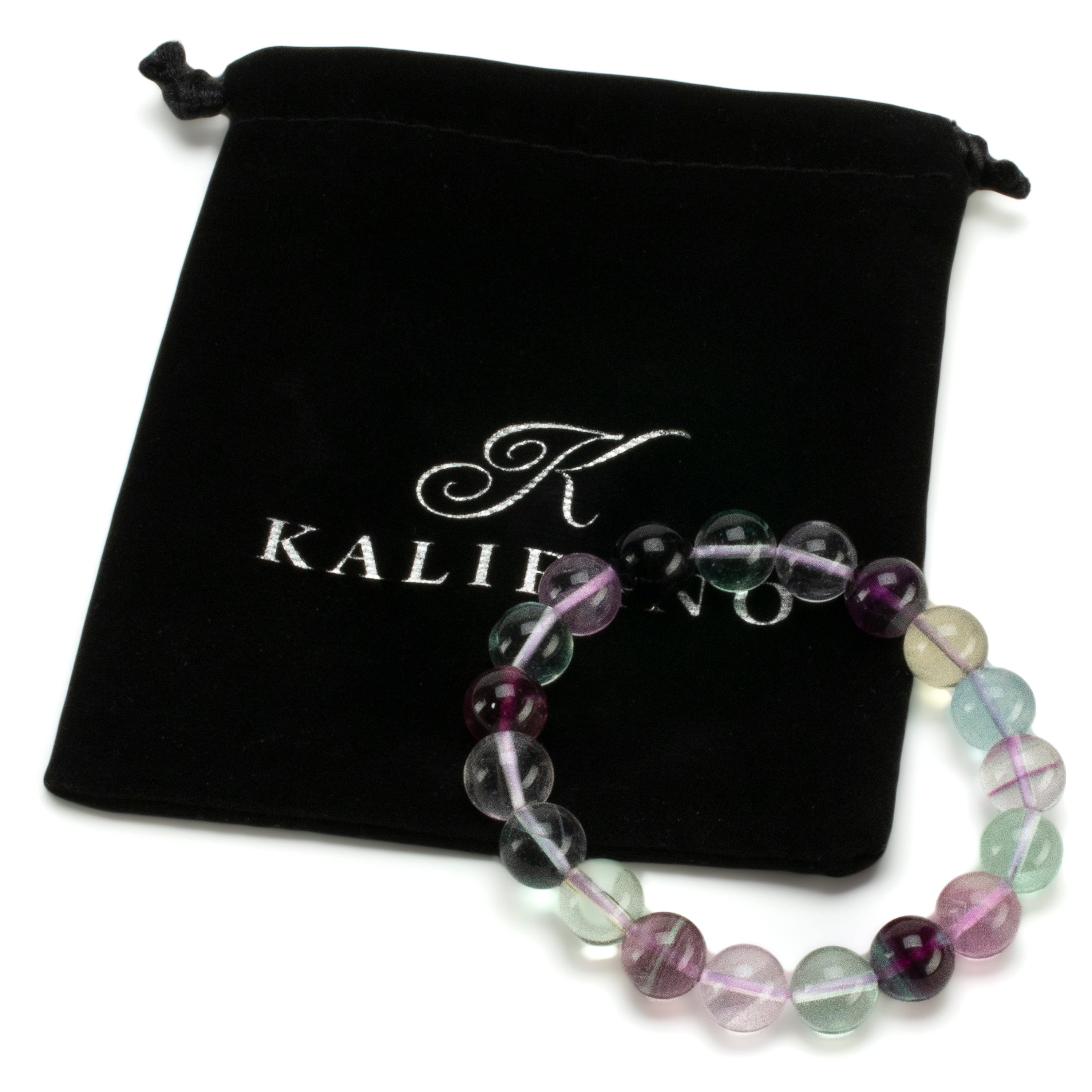 Kalifano Gemstone Bracelets Natural Fluorite 10mm Bead Gemstone Elastic Bracelet GOLD-BGP-065