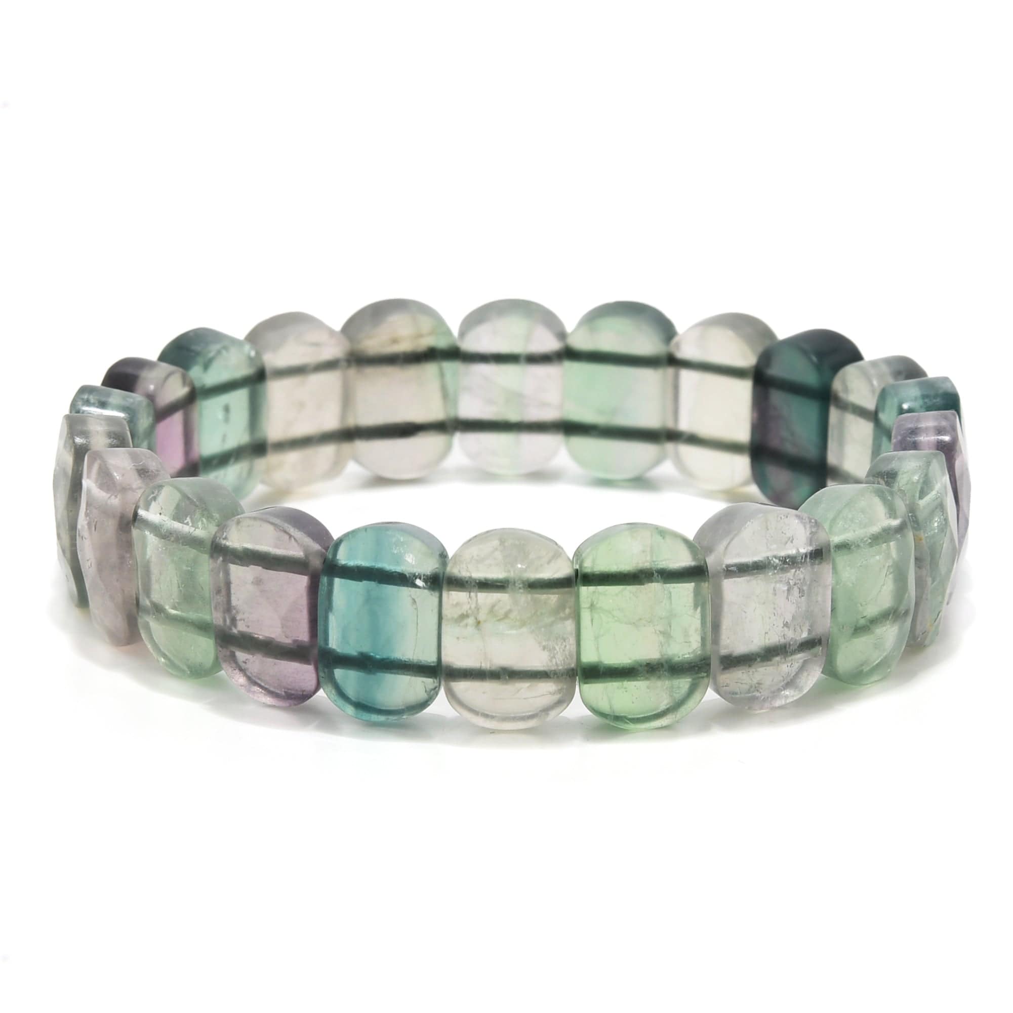 Kalifano Gemstone Bracelets Natural Fluorite 14mm Beads Gemstone Elastic Bracelet RED-BGP-103