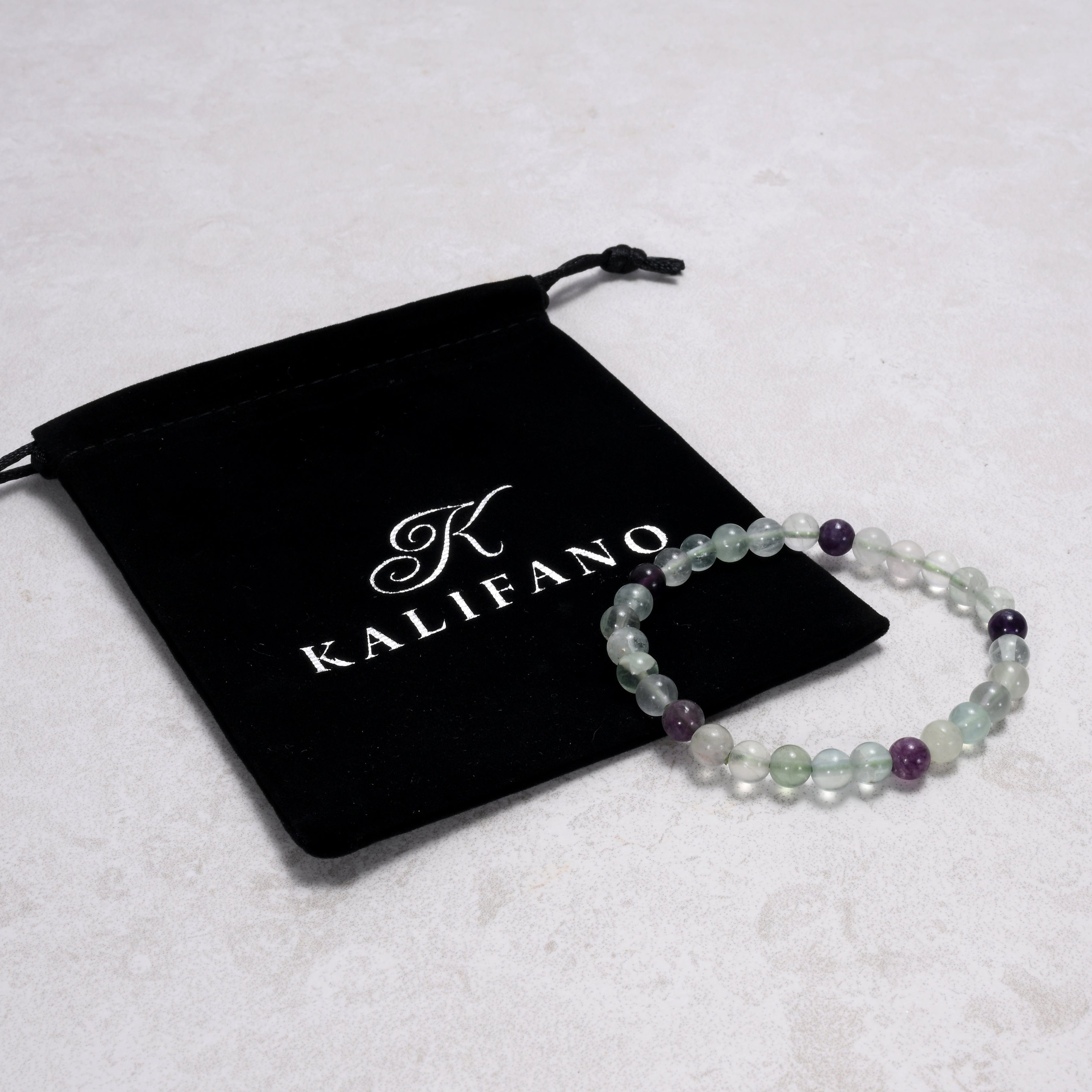 Kalifano Gemstone Bracelets Natural Fluorite 6 mm Beaded Gemstone Bracelet
